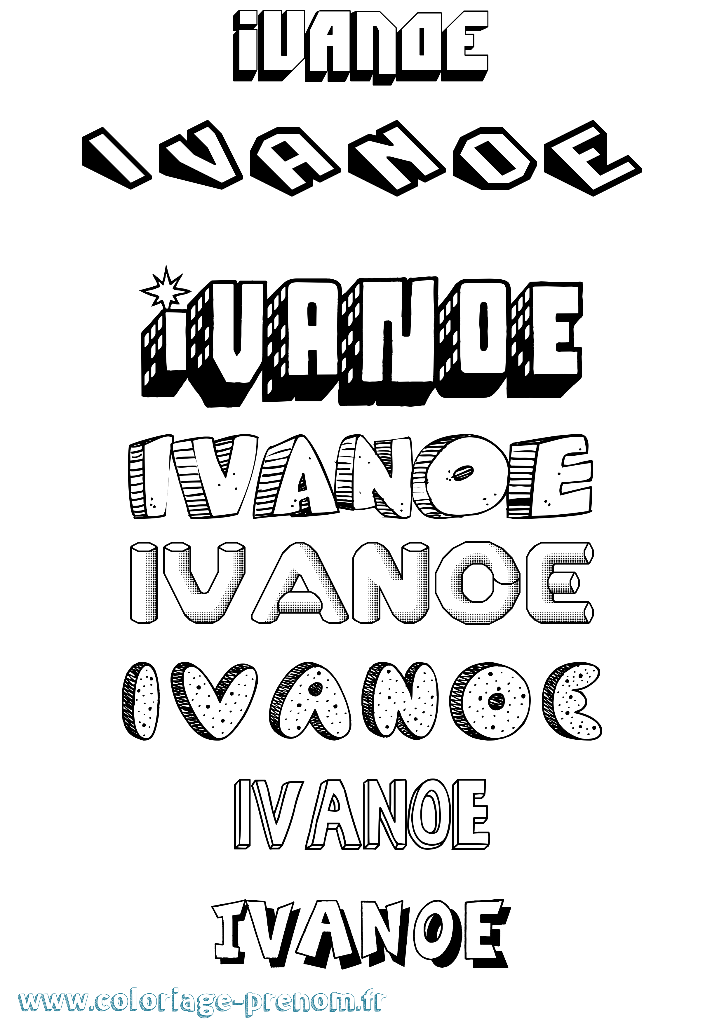 Coloriage Ivanoe Effet 3D Coloriage prénom Ivanoe Effet 3D