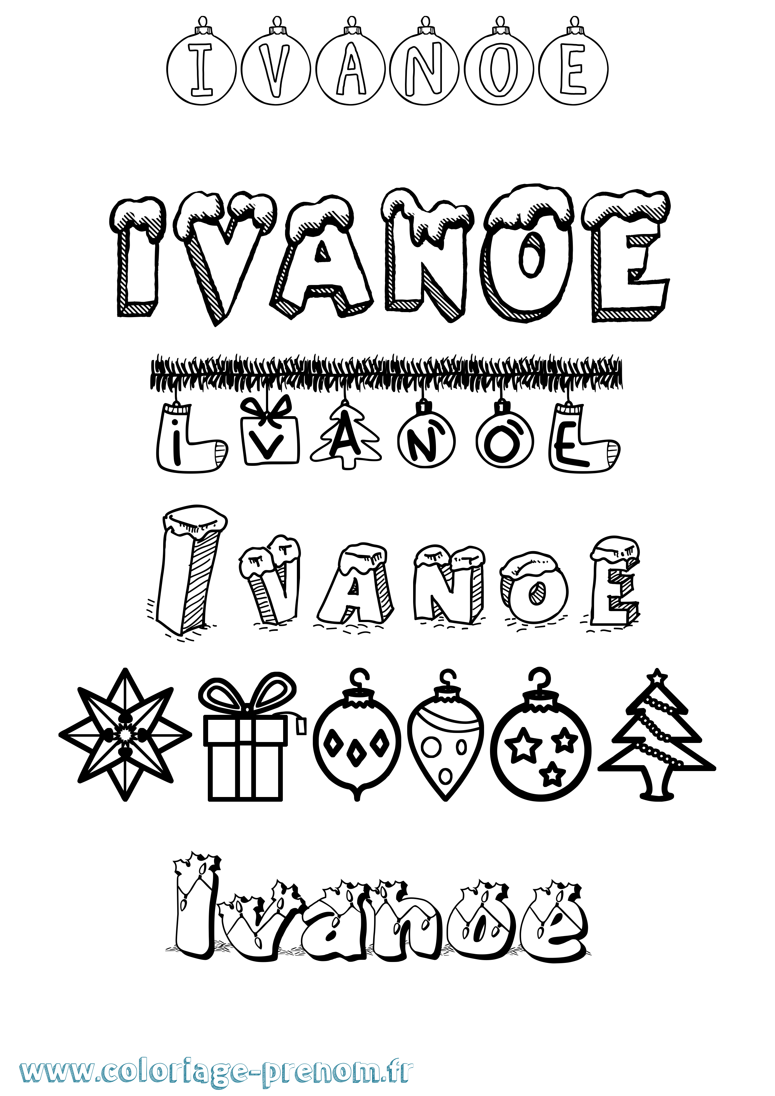 Coloriage Ivanoe Noël Coloriage prénom Ivanoe Noël