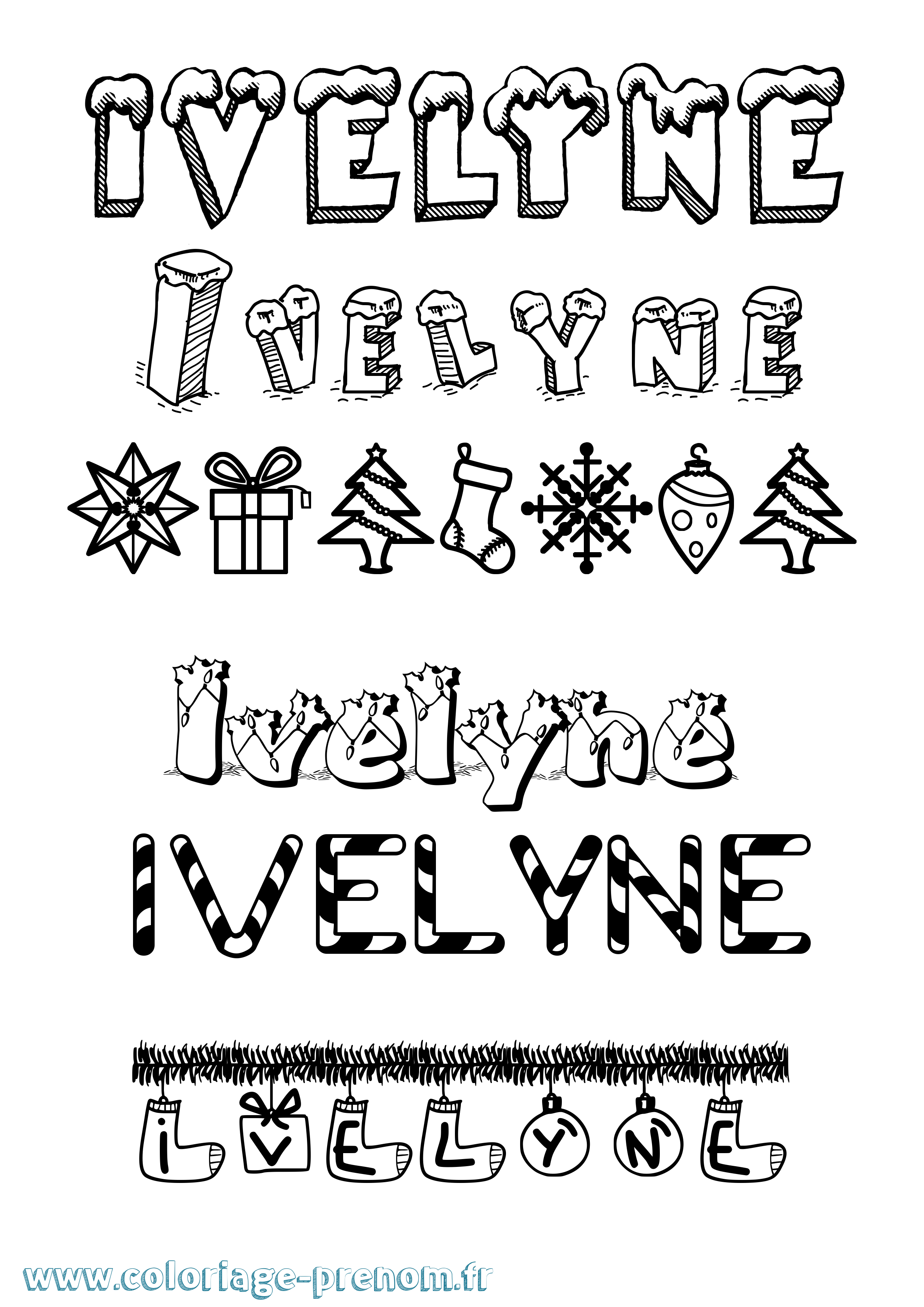 Coloriage Ivelyne Noël Coloriage prénom Ivelyne Noël