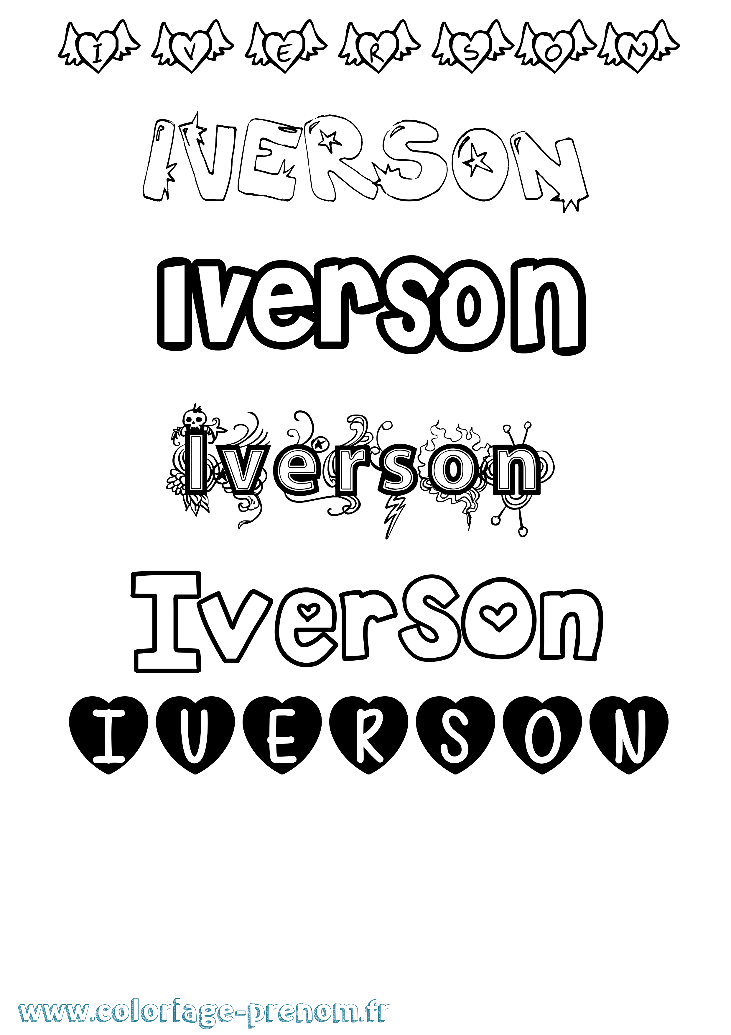 Coloriage Iverson Girly Coloriage prénom Iverson Girly