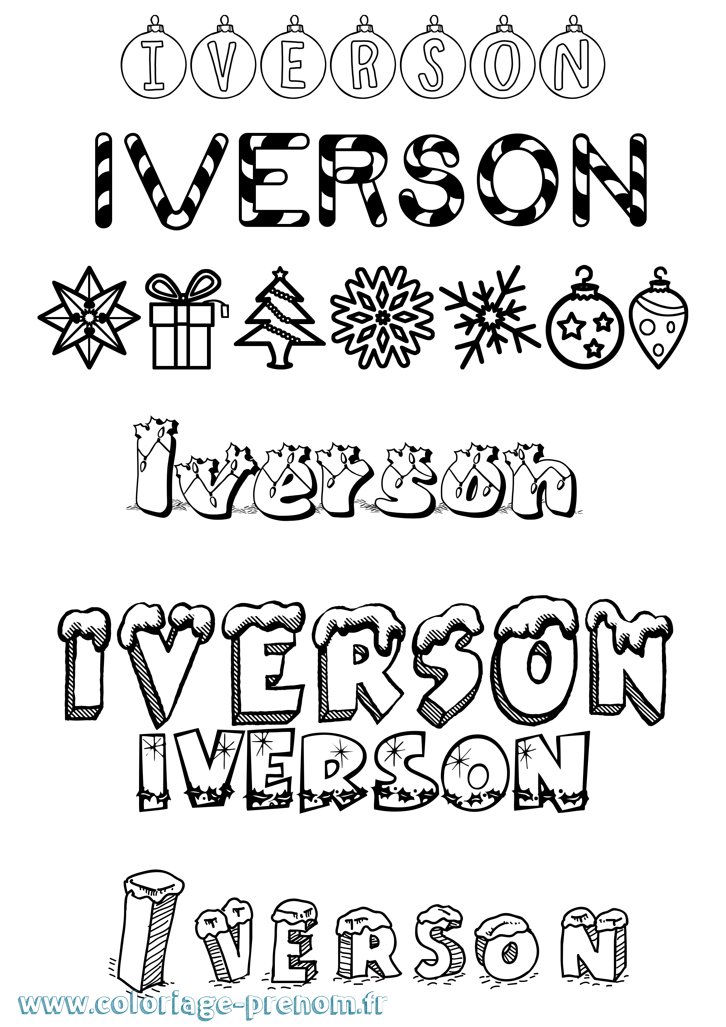 Coloriage Iverson Noël Coloriage prénom Iverson Noël