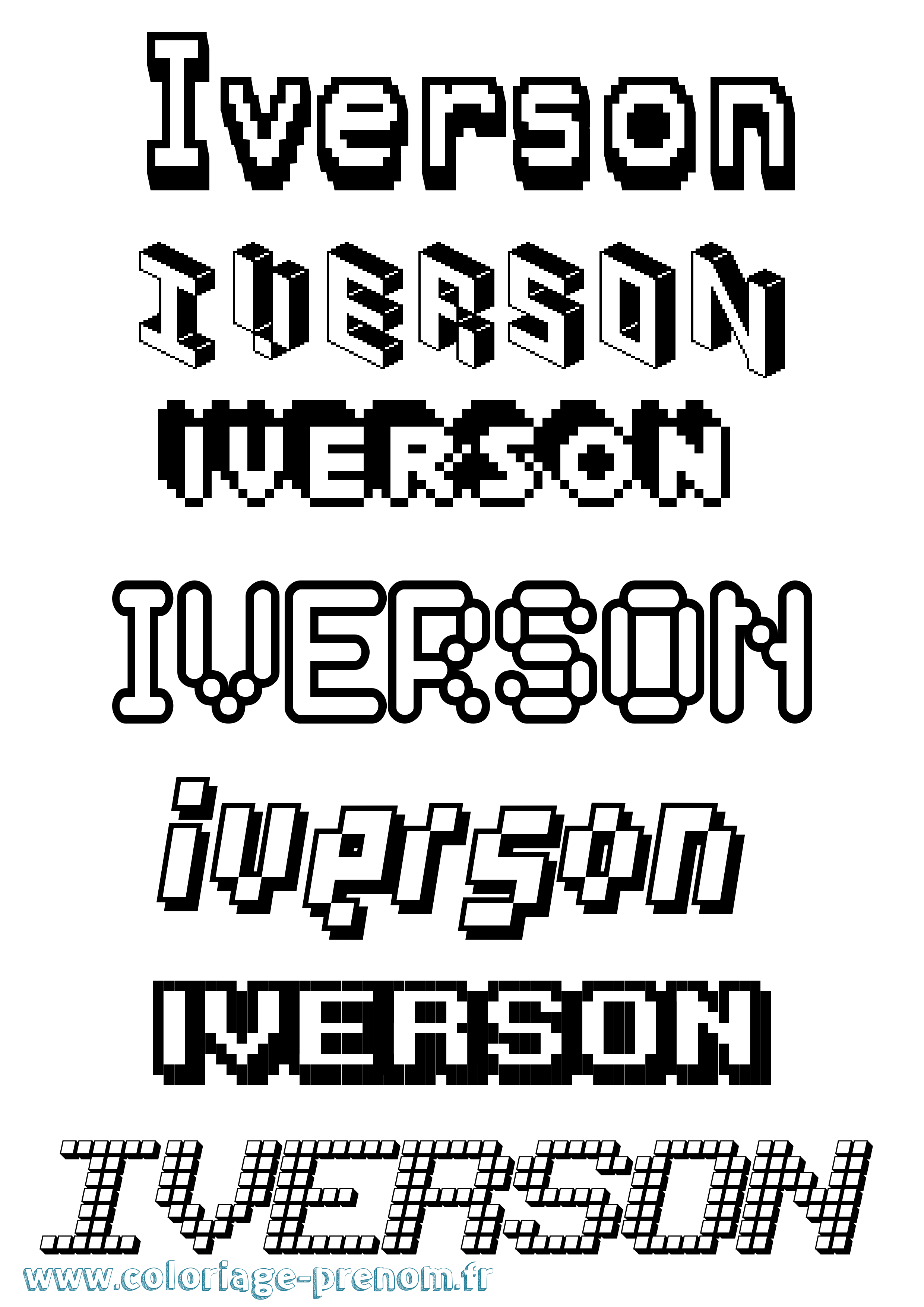 Coloriage Iverson Pixel Coloriage prénom Iverson Pixel