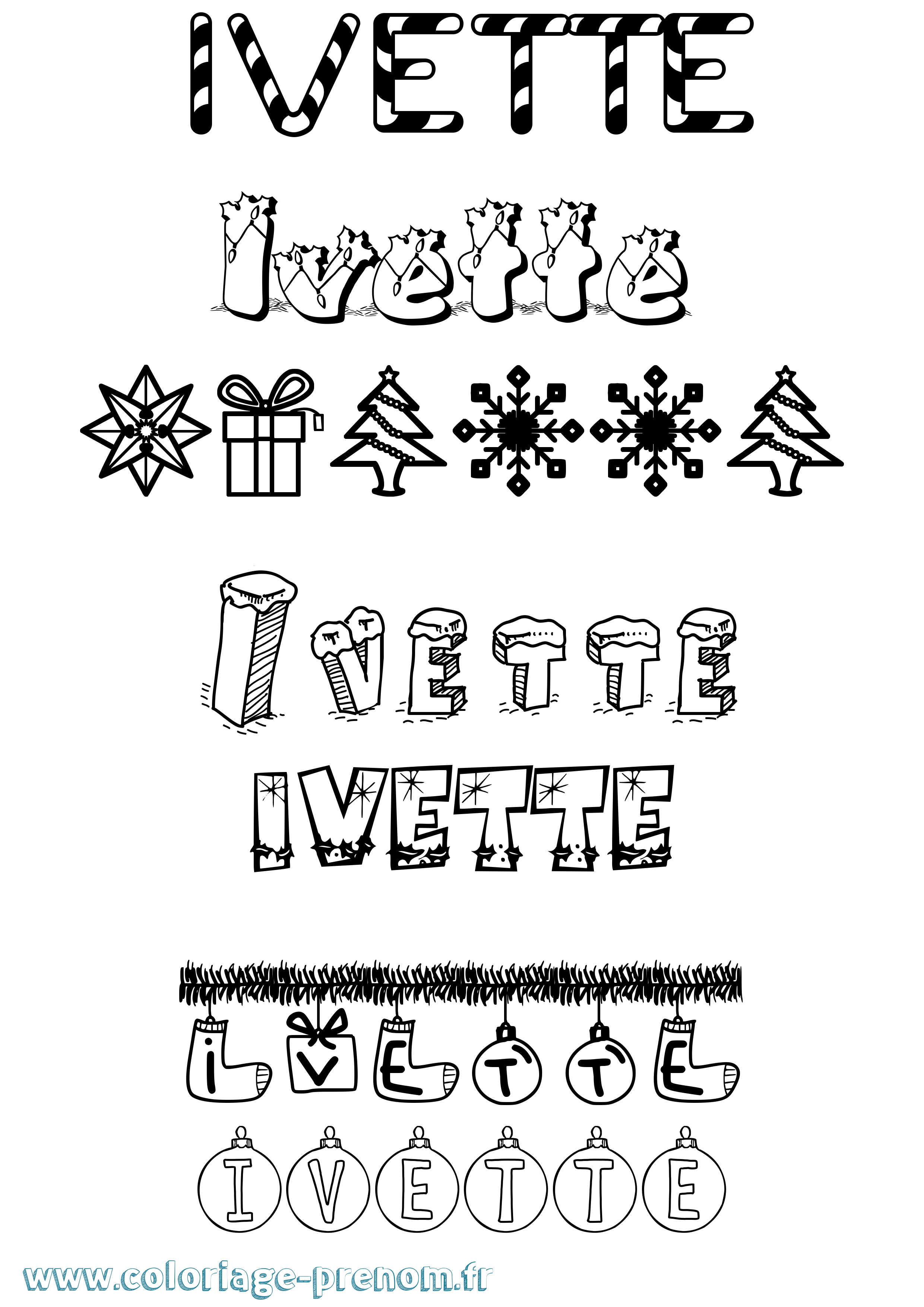 Coloriage Ivette Noël Coloriage prénom Ivette Noël
