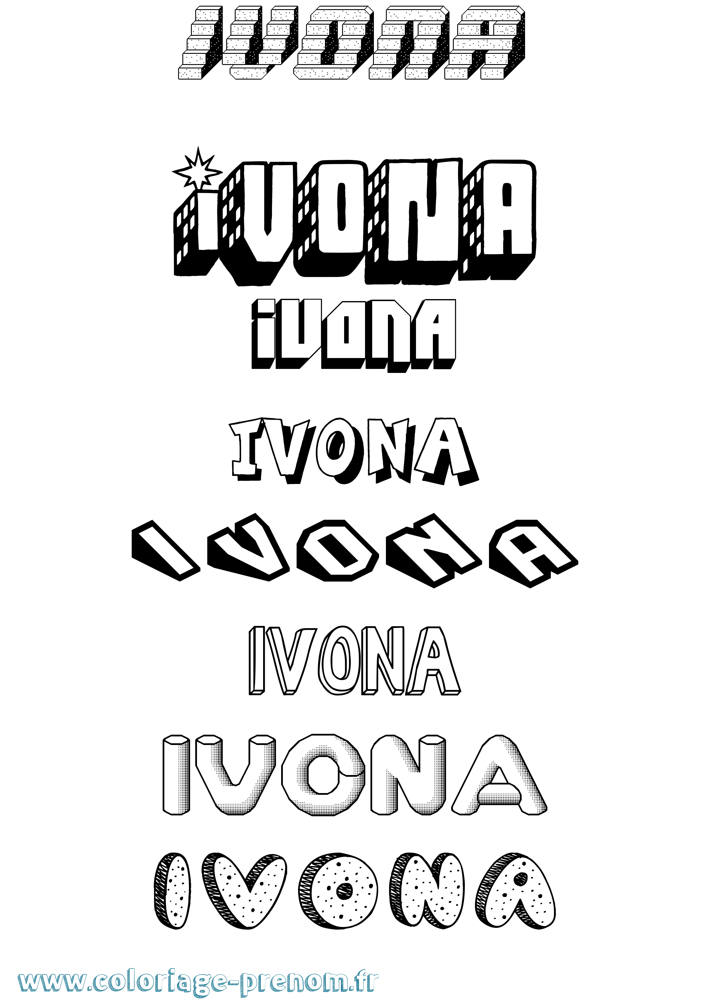 Coloriage Ivona Effet 3D Coloriage prénom Ivona Effet 3D