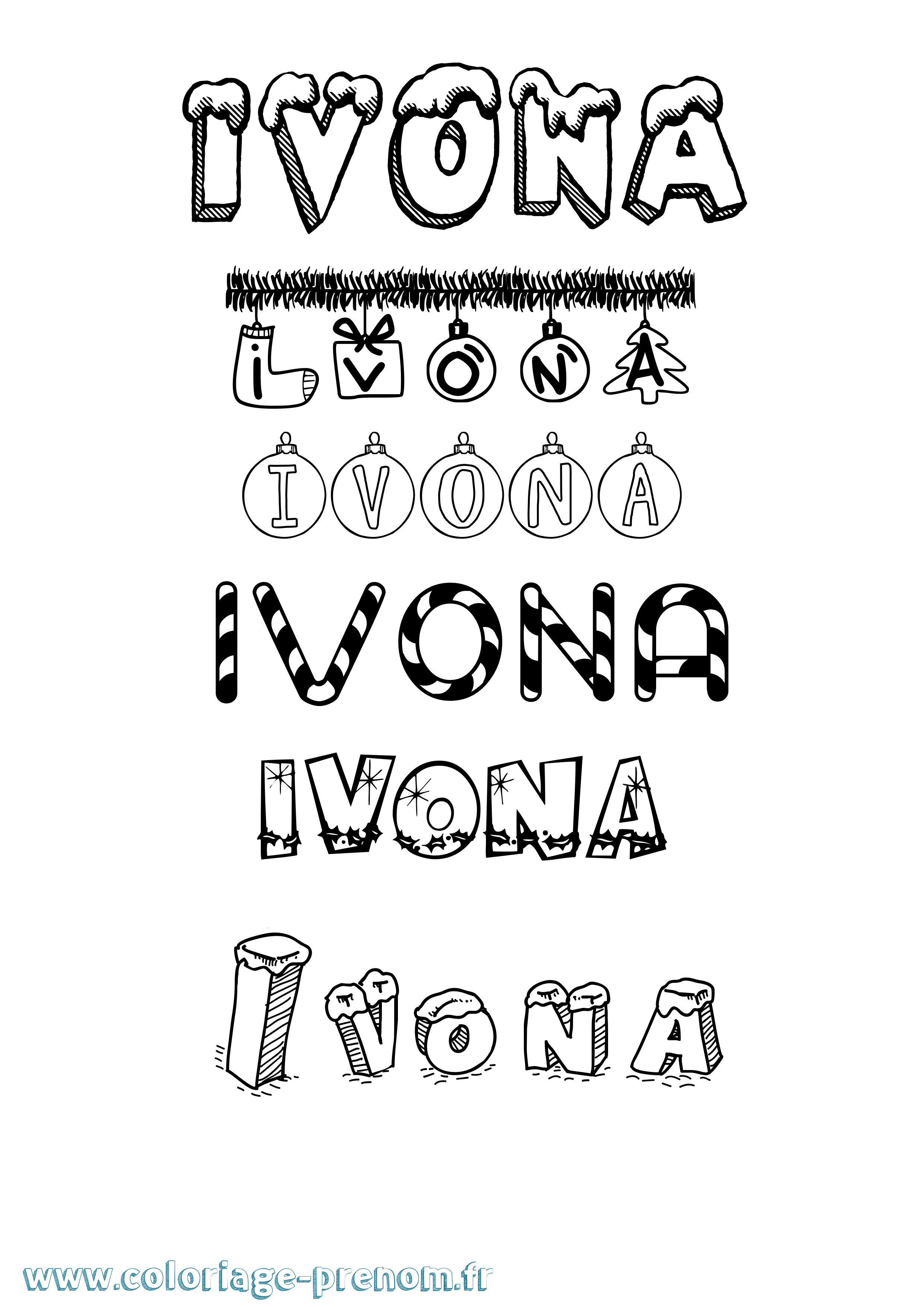 Coloriage Ivona Noël Coloriage prénom Ivona Noël