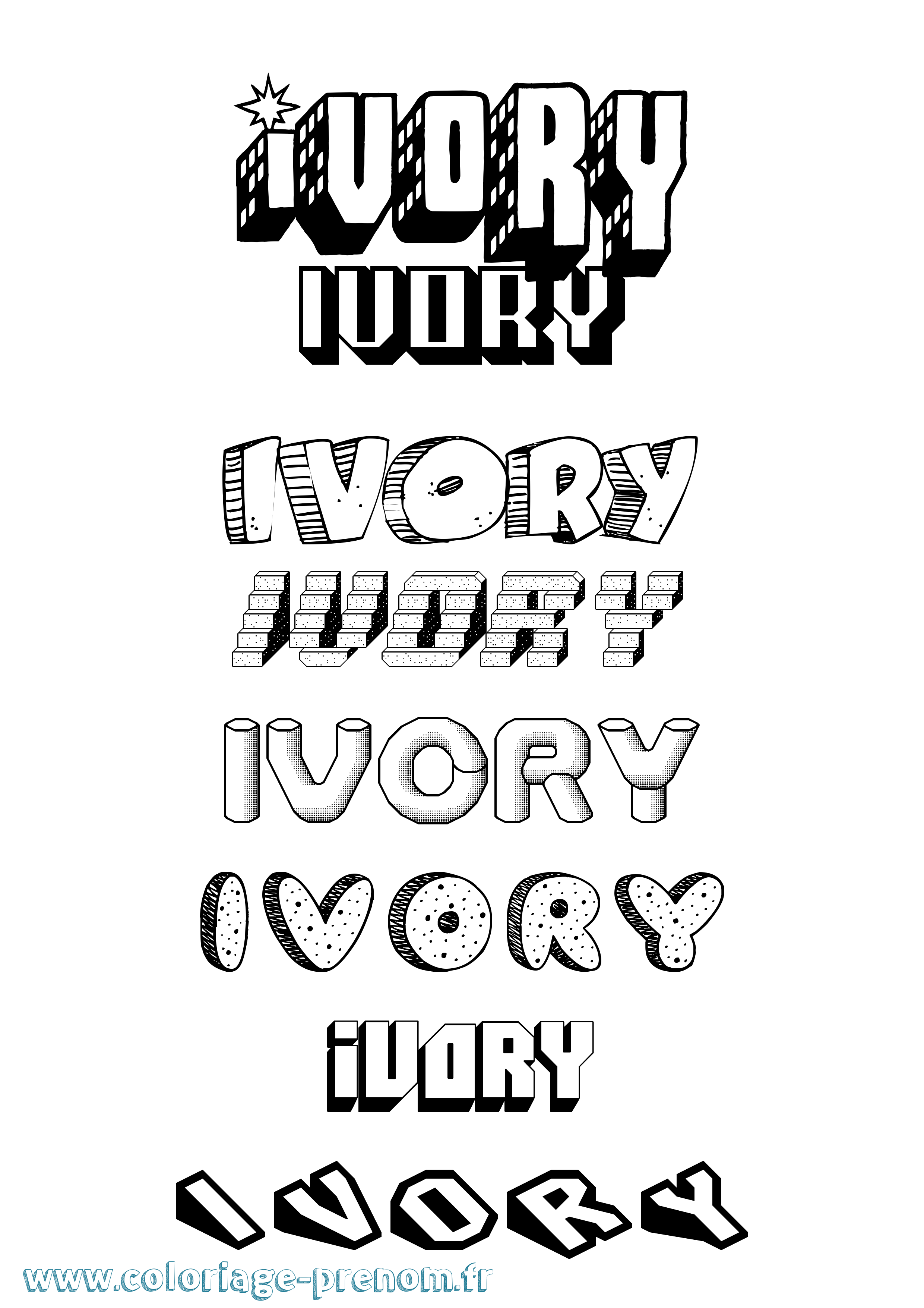 Coloriage Ivory Effet 3D Coloriage prénom Ivory Effet 3D