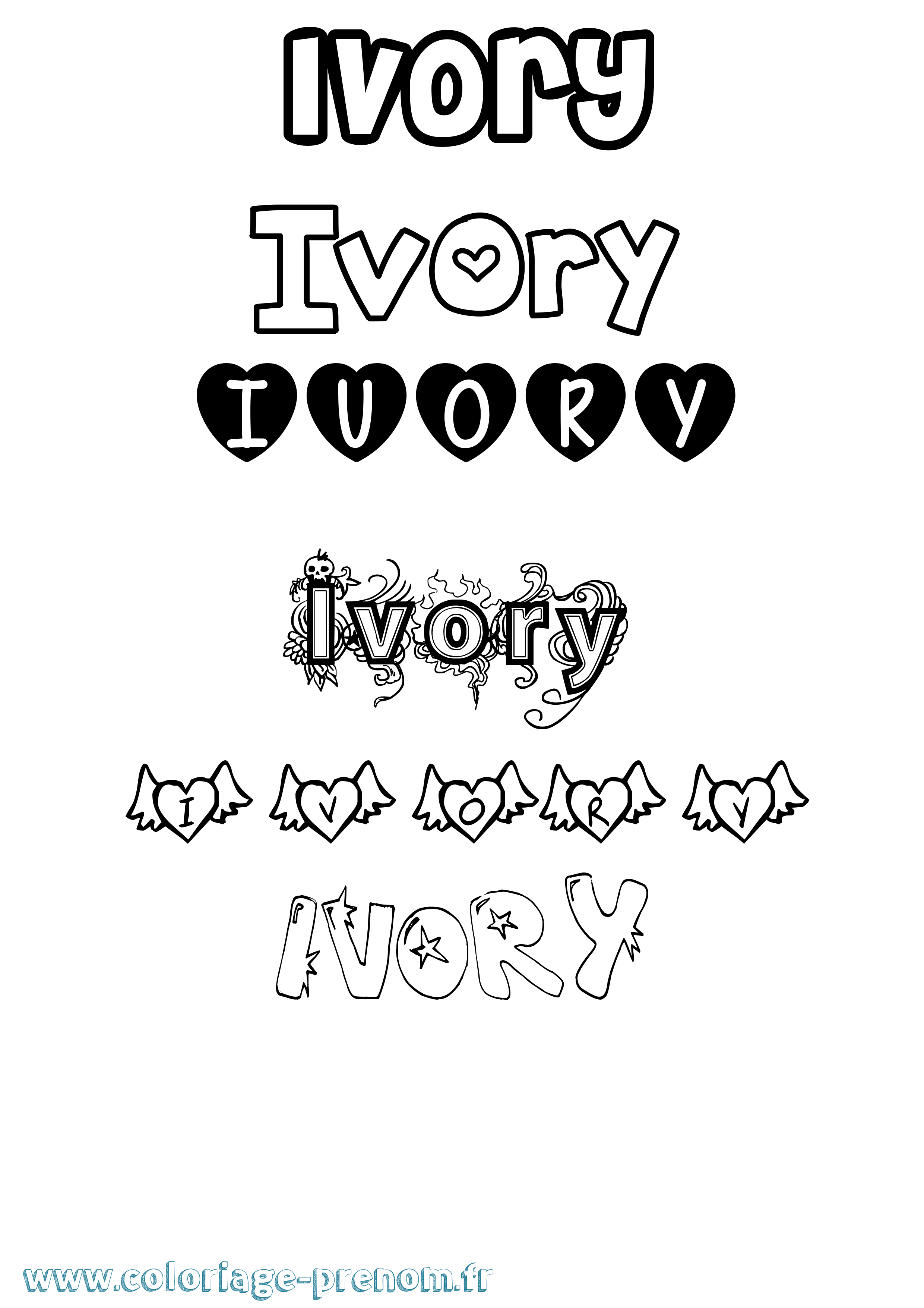 Coloriage Ivory Girly Coloriage prénom Ivory Girly