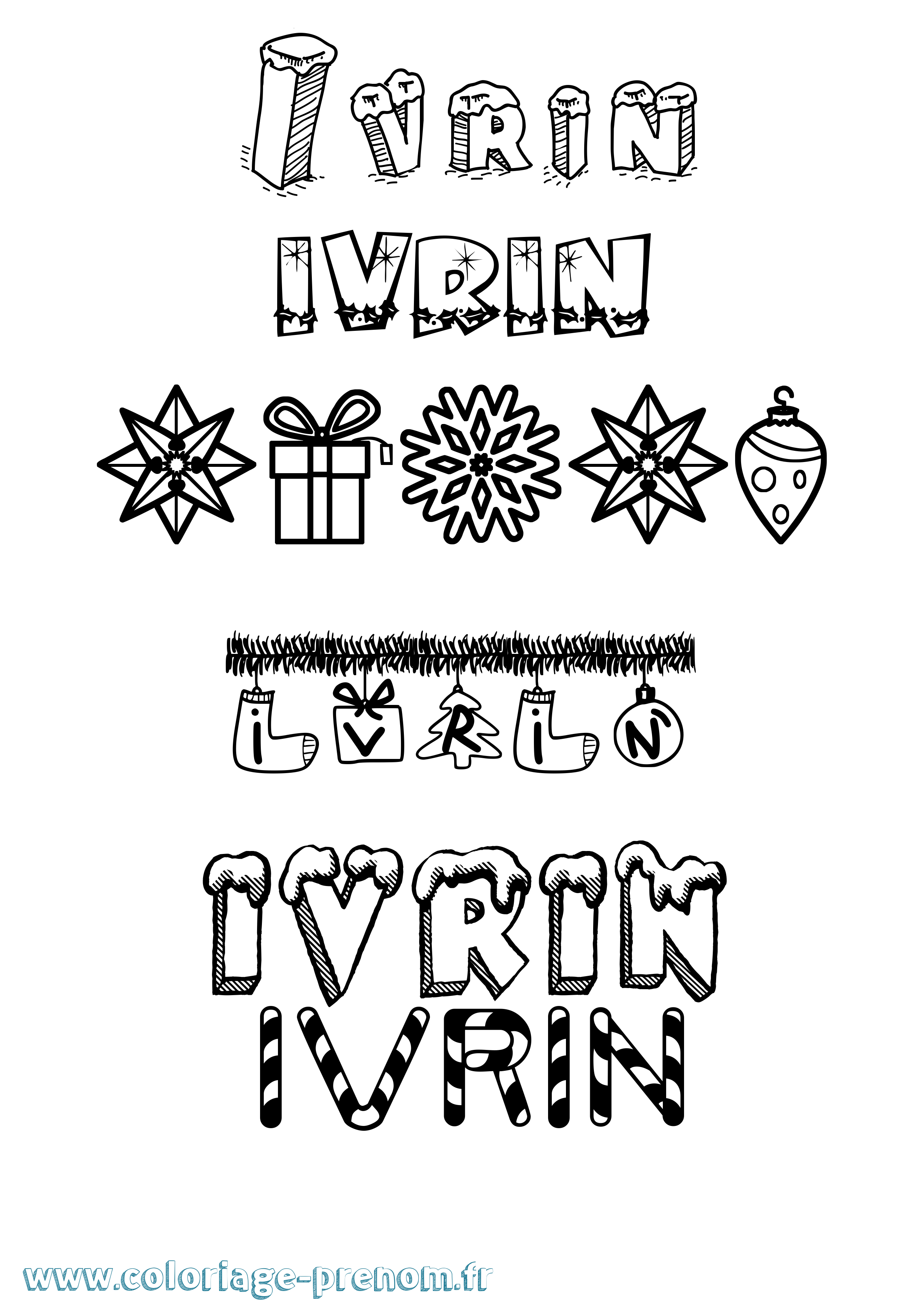 Coloriage Ivrin Noël Coloriage prénom Ivrin Noël