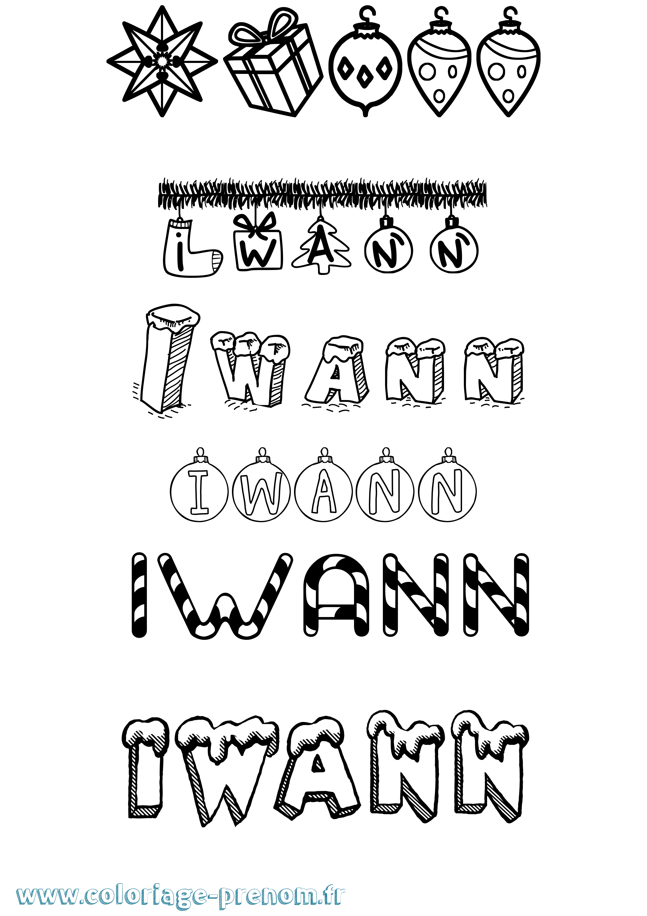 Coloriage Iwann Noël Coloriage prénom Iwann Noël