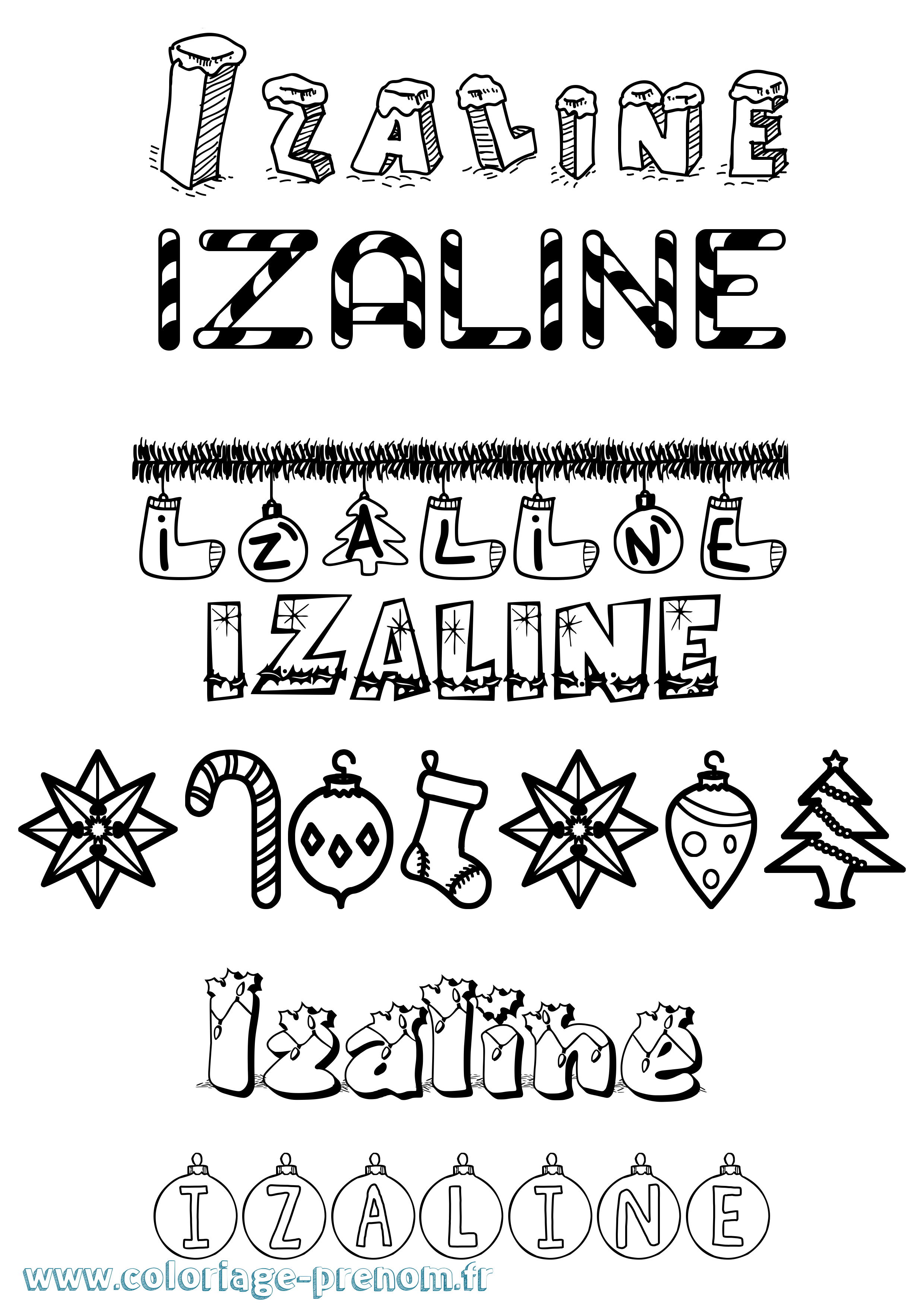 Coloriage Izaline Noël Coloriage prénom Izaline Noël