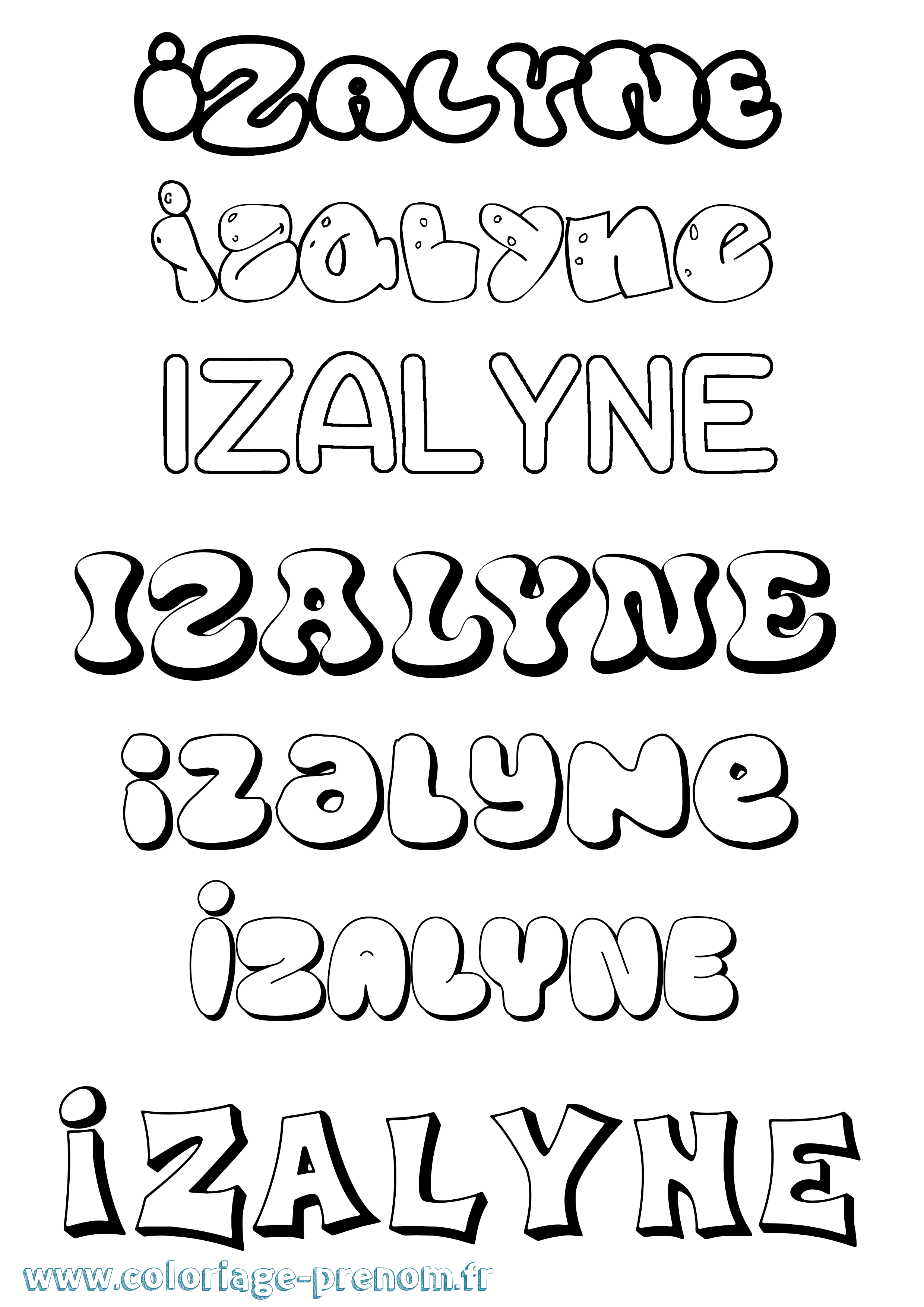 Coloriage Izalyne Bubble Coloriage prénom Izalyne Bubble