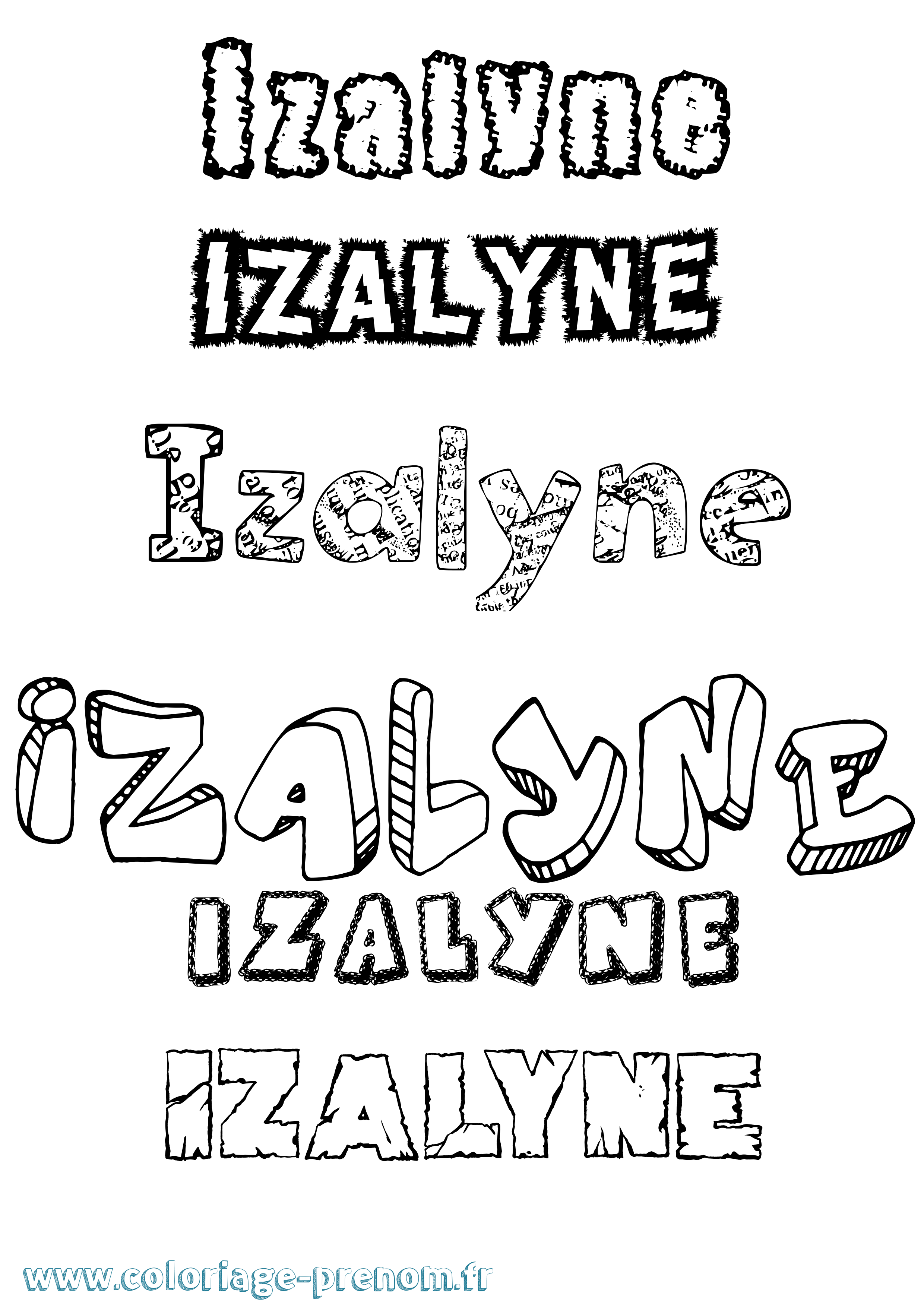 Coloriage Izalyne Destructuré Coloriage prénom Izalyne Destructuré
