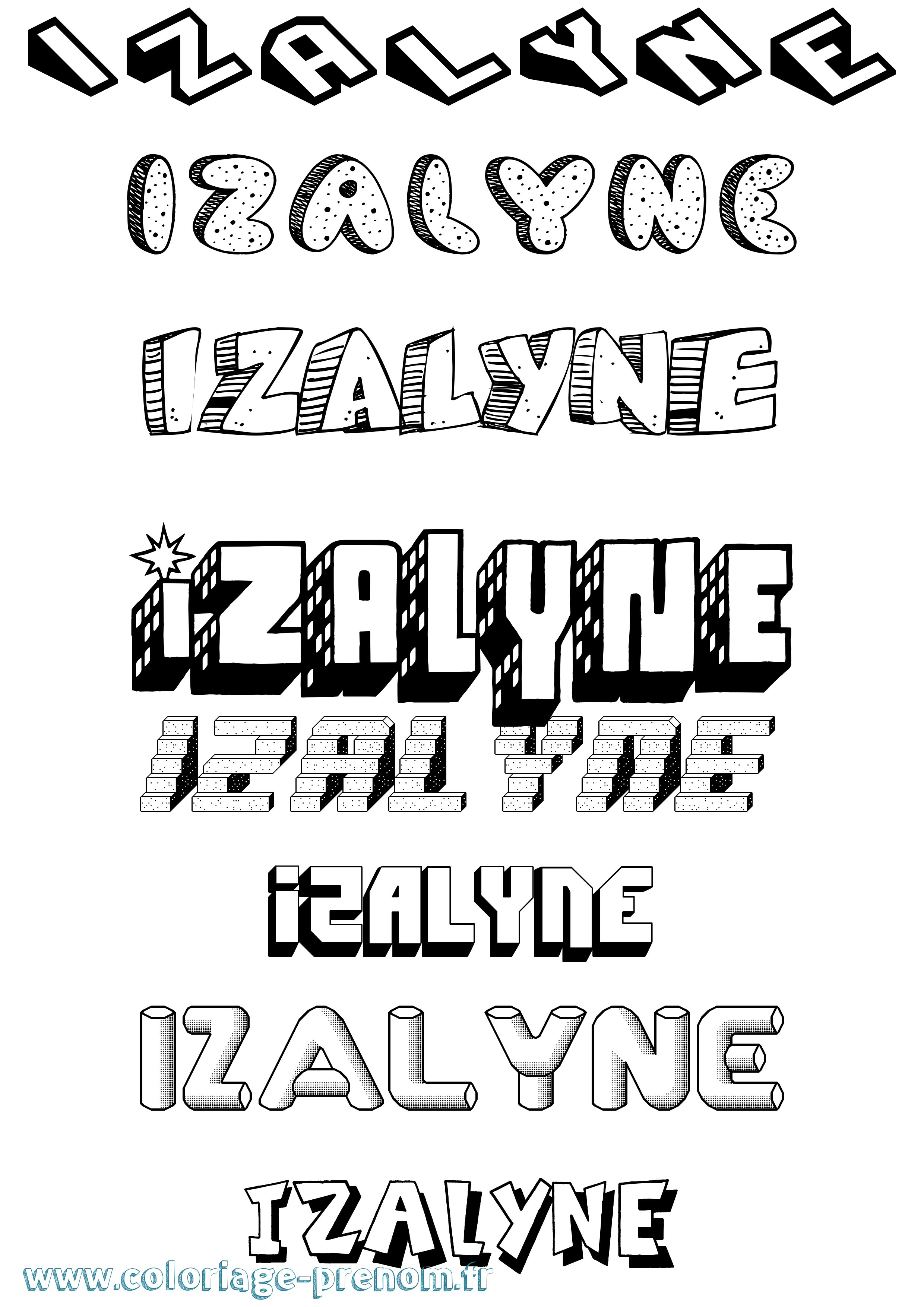 Coloriage Izalyne Effet 3D Coloriage prénom Izalyne Effet 3D