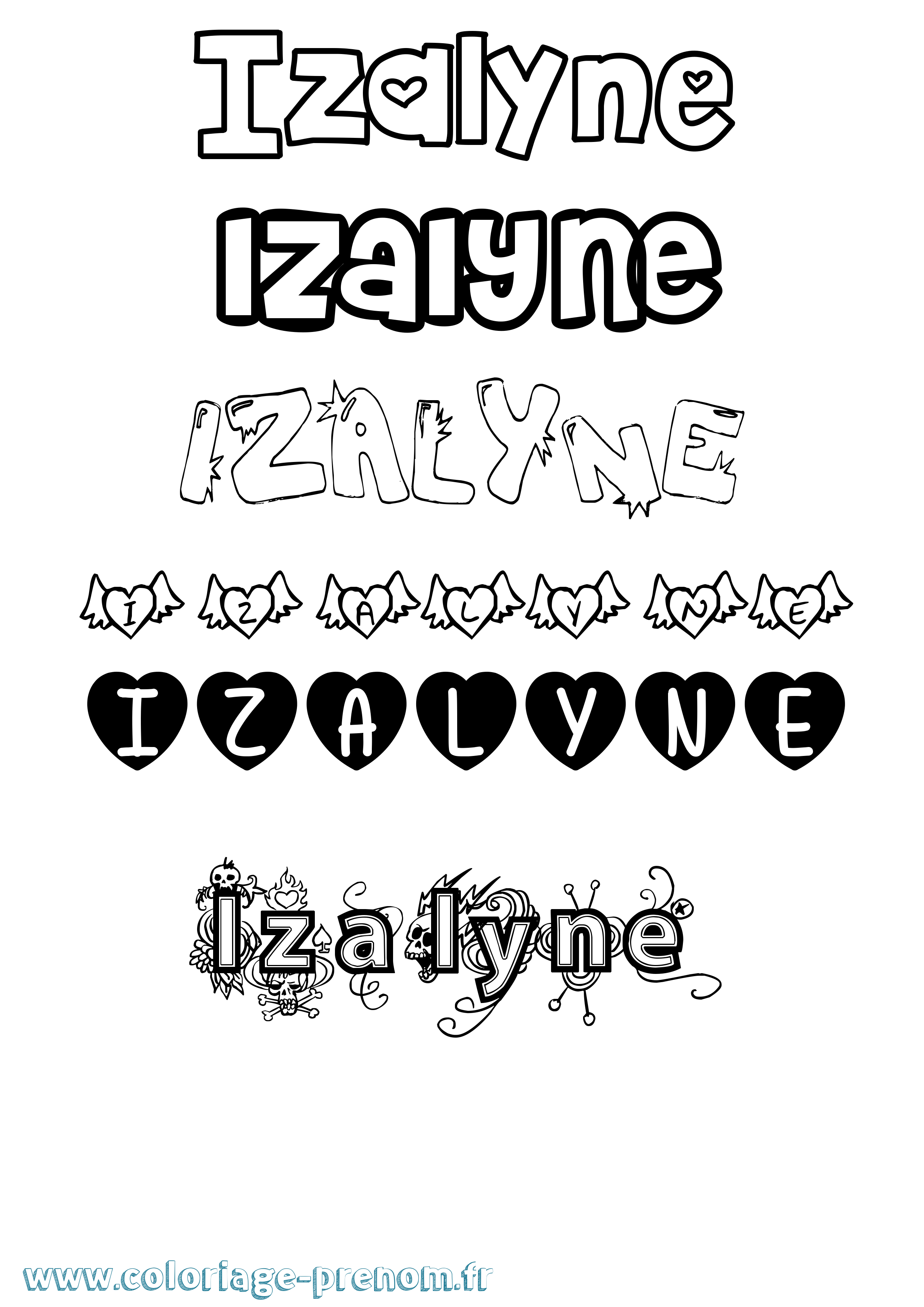 Coloriage Izalyne Girly Coloriage prénom Izalyne Girly
