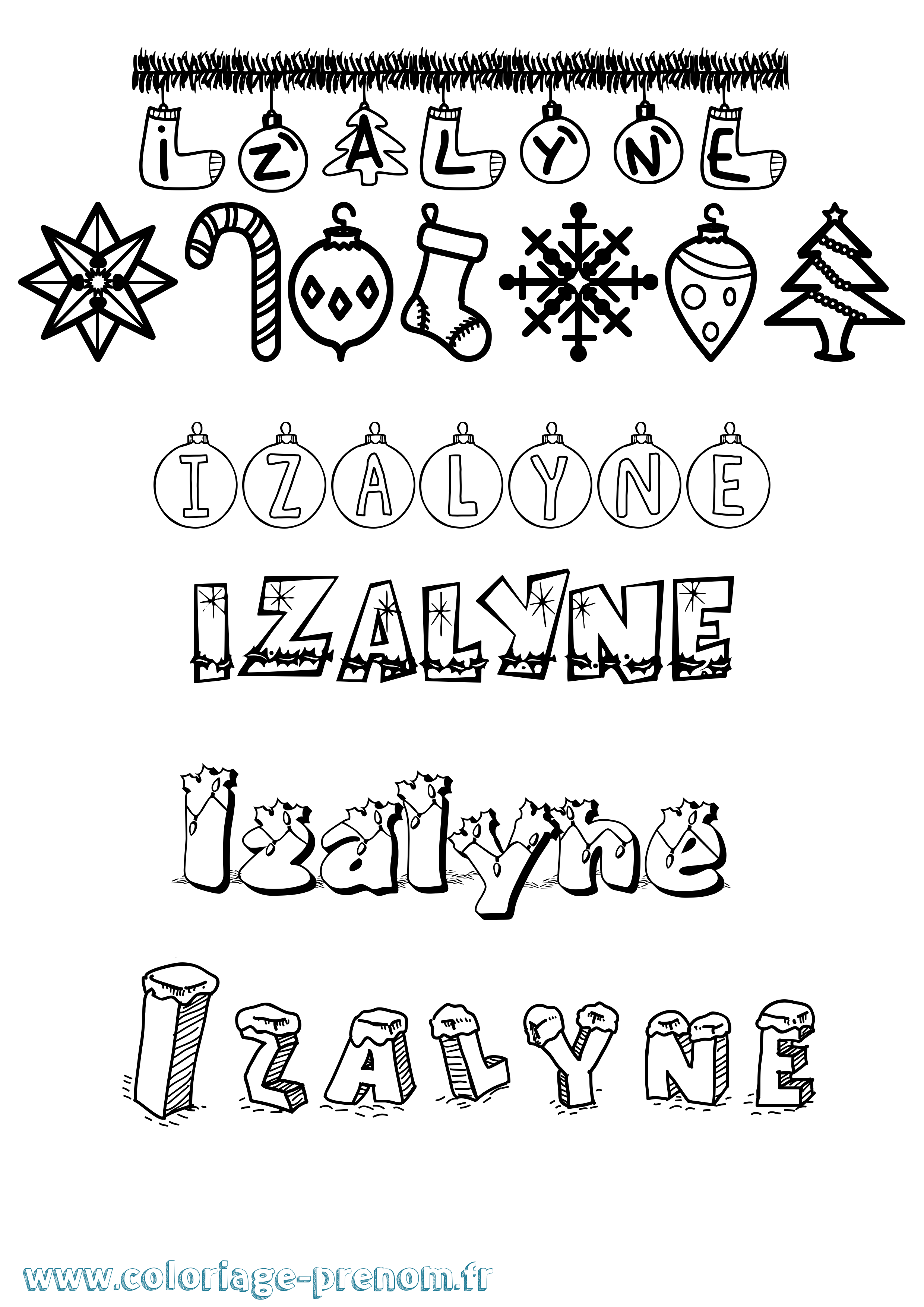 Coloriage Izalyne Noël Coloriage prénom Izalyne Noël