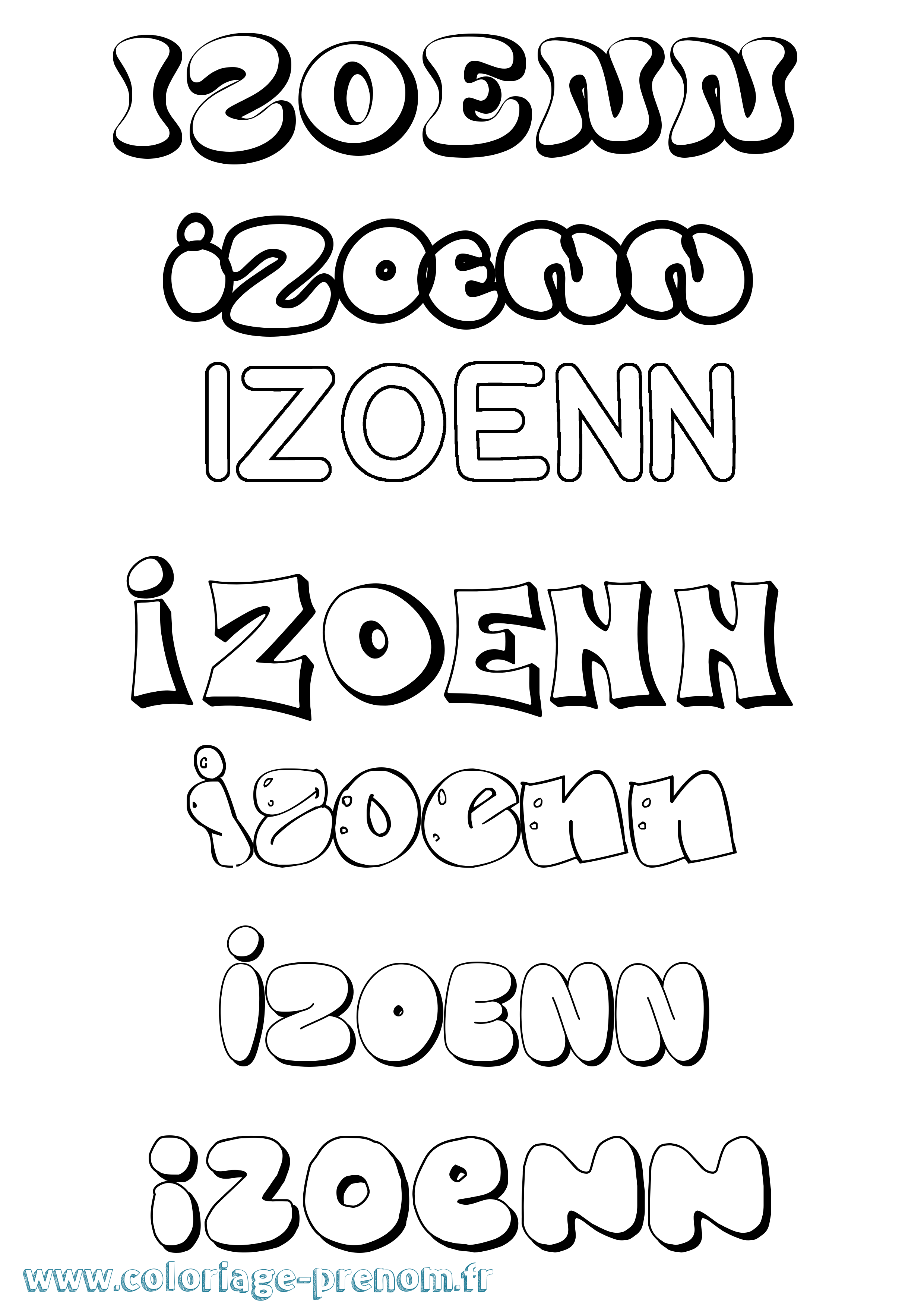 Coloriage Izoenn Bubble Coloriage prénom Izoenn Bubble