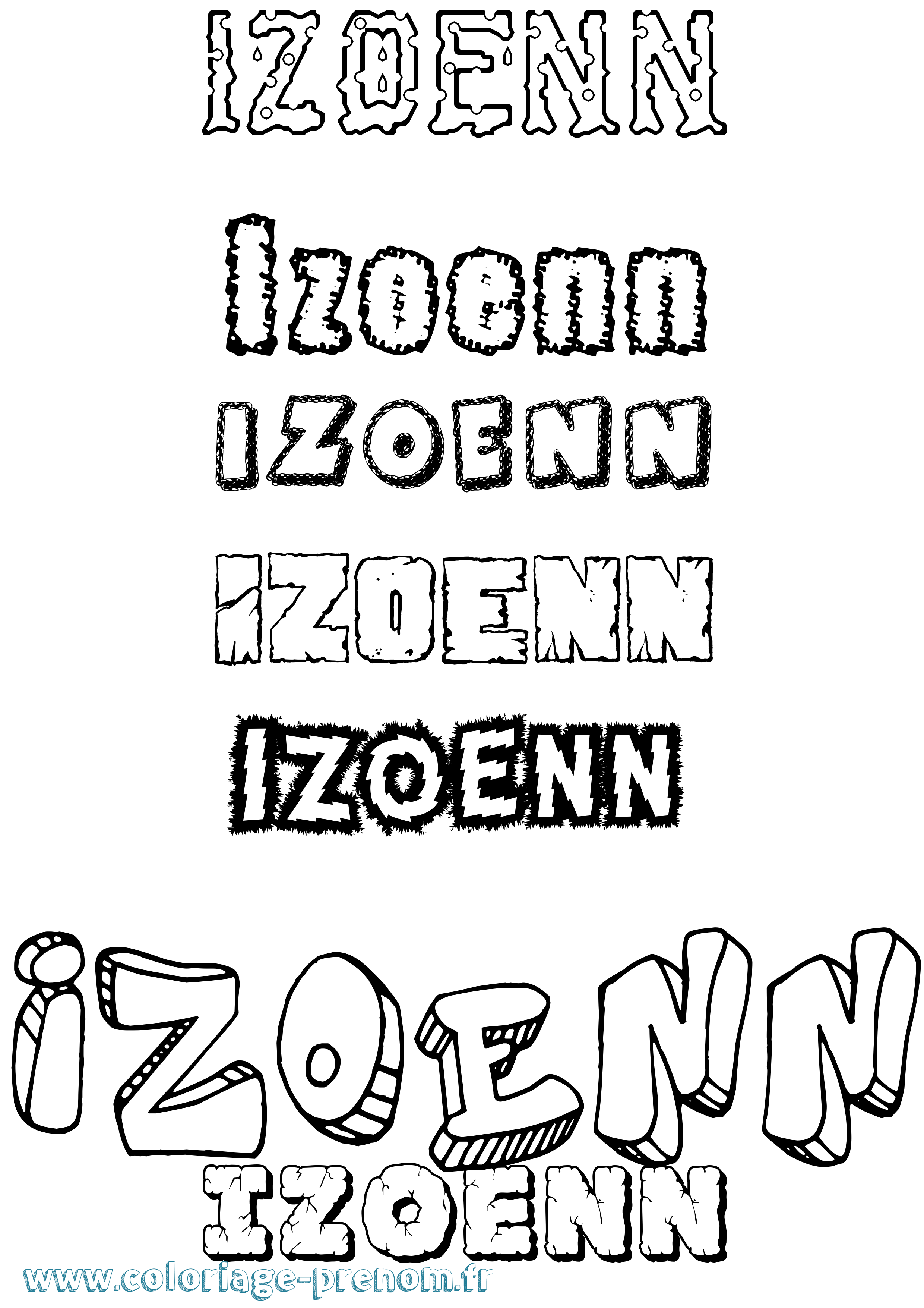 Coloriage Izoenn Destructuré Coloriage prénom Izoenn Destructuré