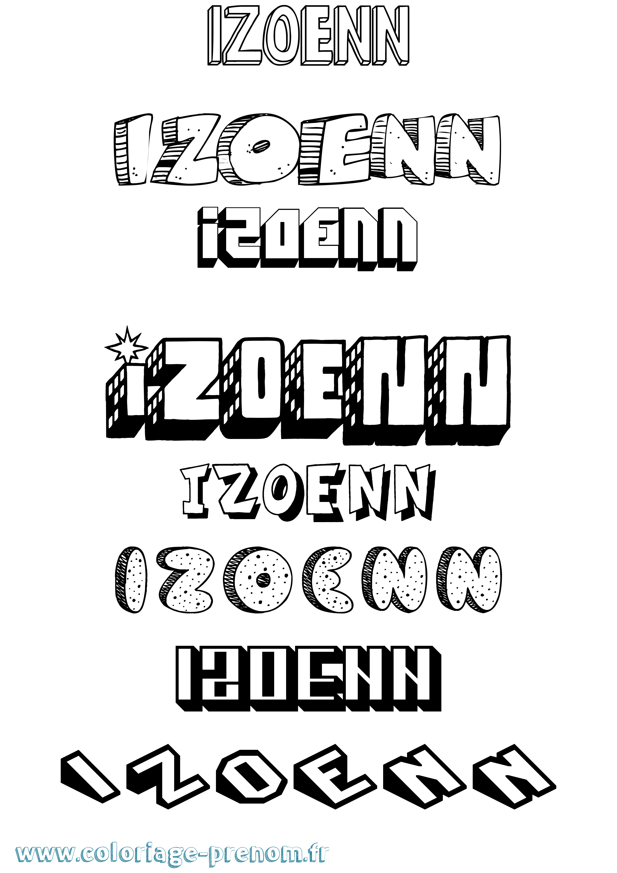 Coloriage Izoenn Effet 3D Coloriage prénom Izoenn Effet 3D