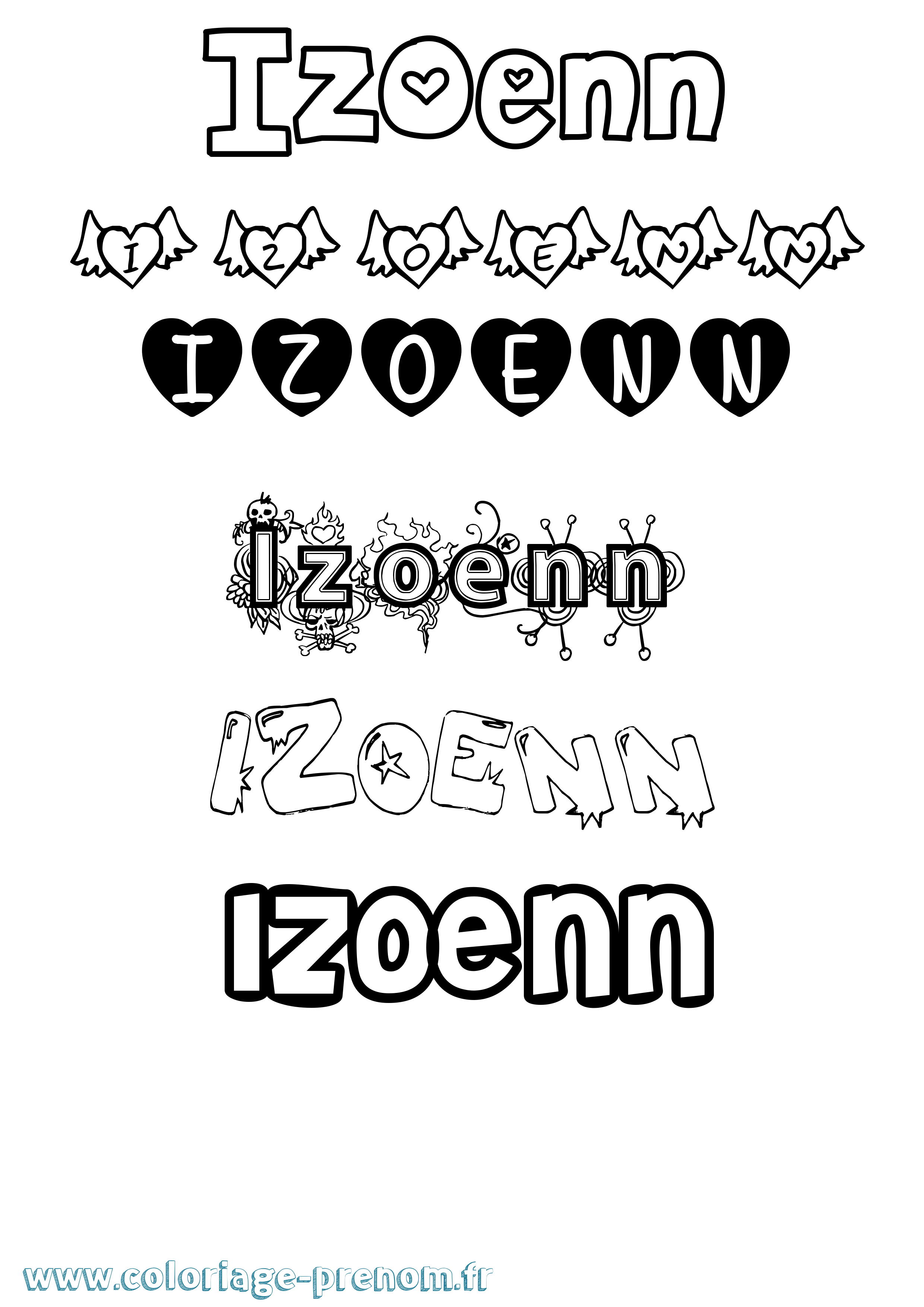 Coloriage Izoenn Girly Coloriage prénom Izoenn Girly