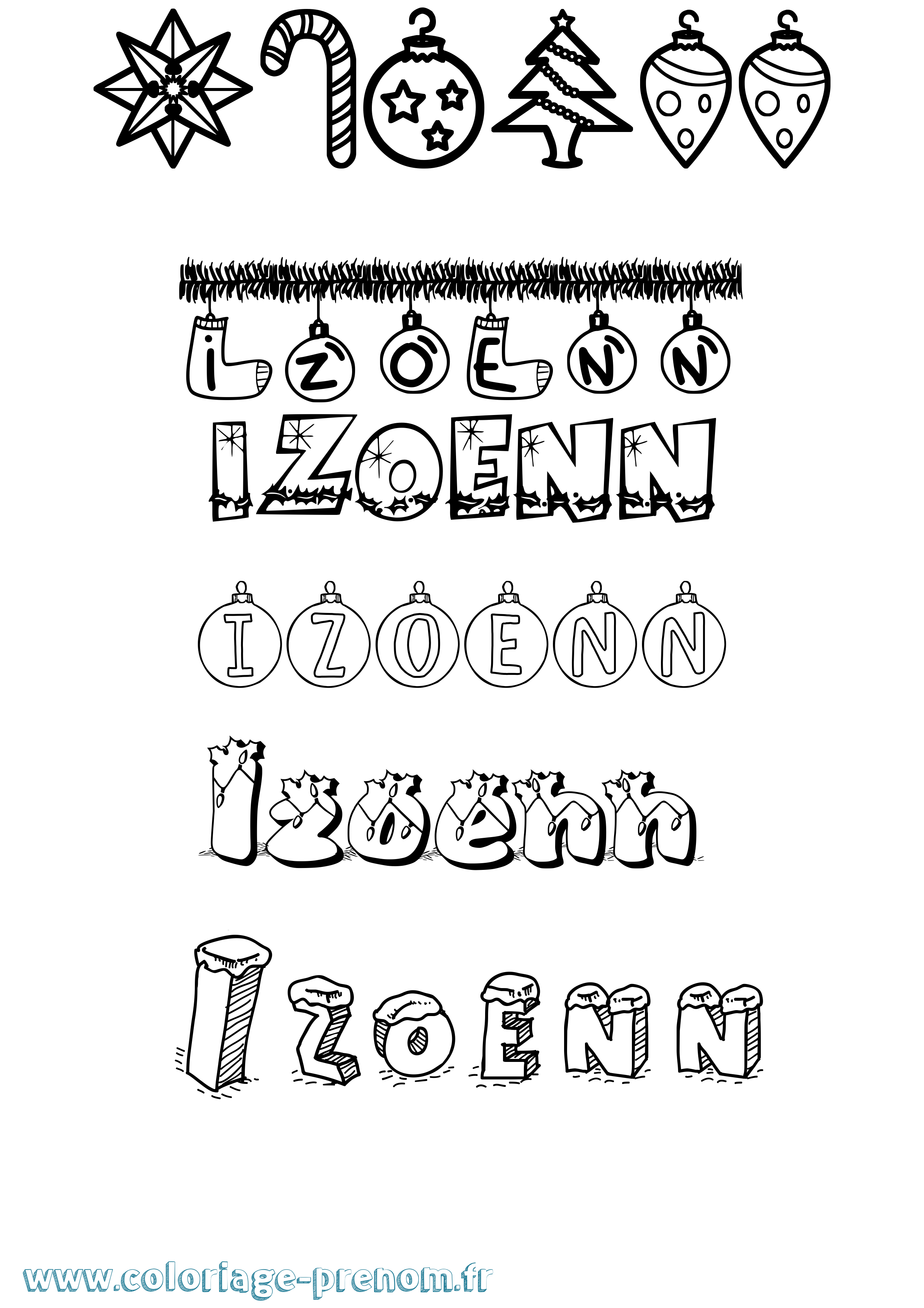 Coloriage Izoenn Noël Coloriage prénom Izoenn Noël