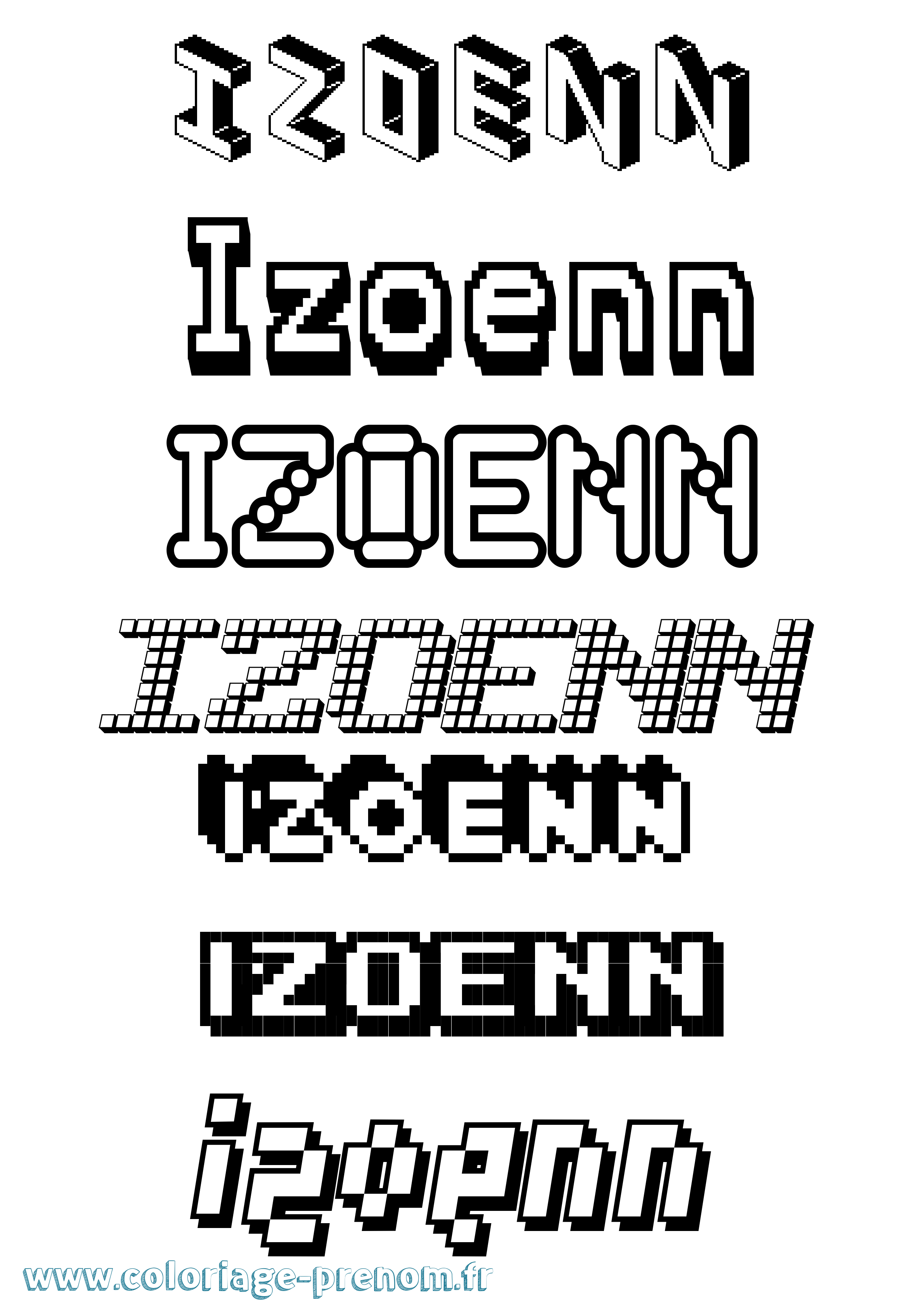 Coloriage Izoenn Pixel Coloriage prénom Izoenn Pixel