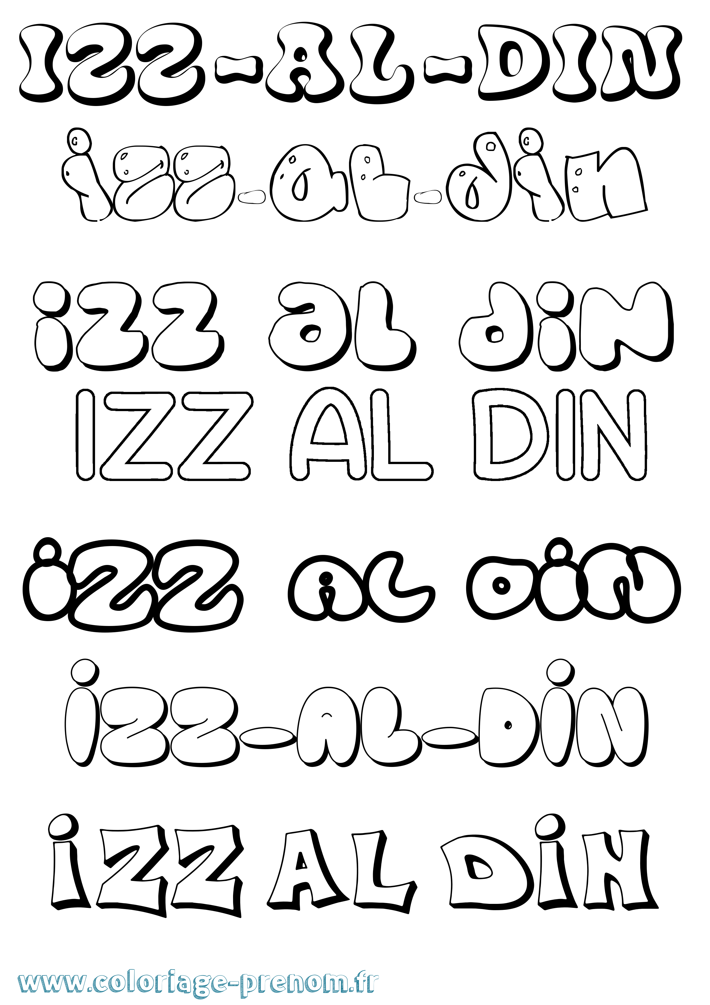 Coloriage Izz-Al-Din Bubble Coloriage prénom Izz-Al-Din Bubble