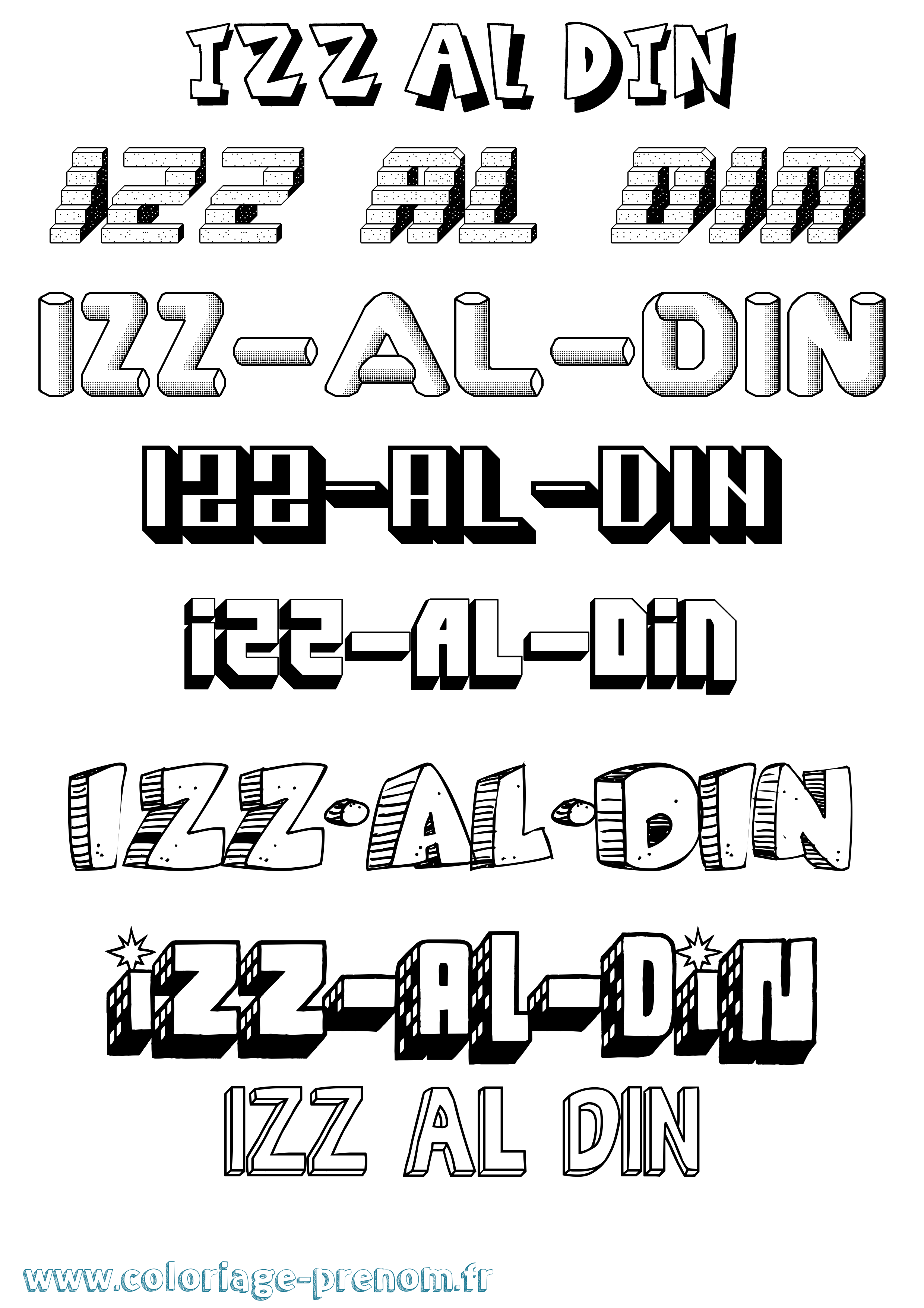 Coloriage Izz-Al-Din Effet 3D Coloriage prénom Izz-Al-Din Effet 3D