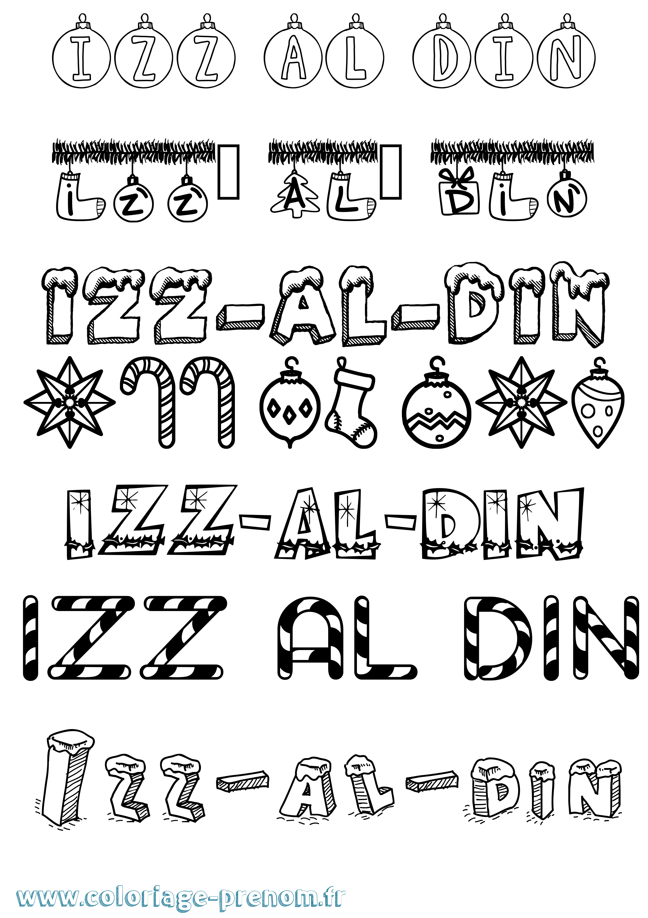 Coloriage Izz-Al-Din Noël Coloriage prénom Izz-Al-Din Noël