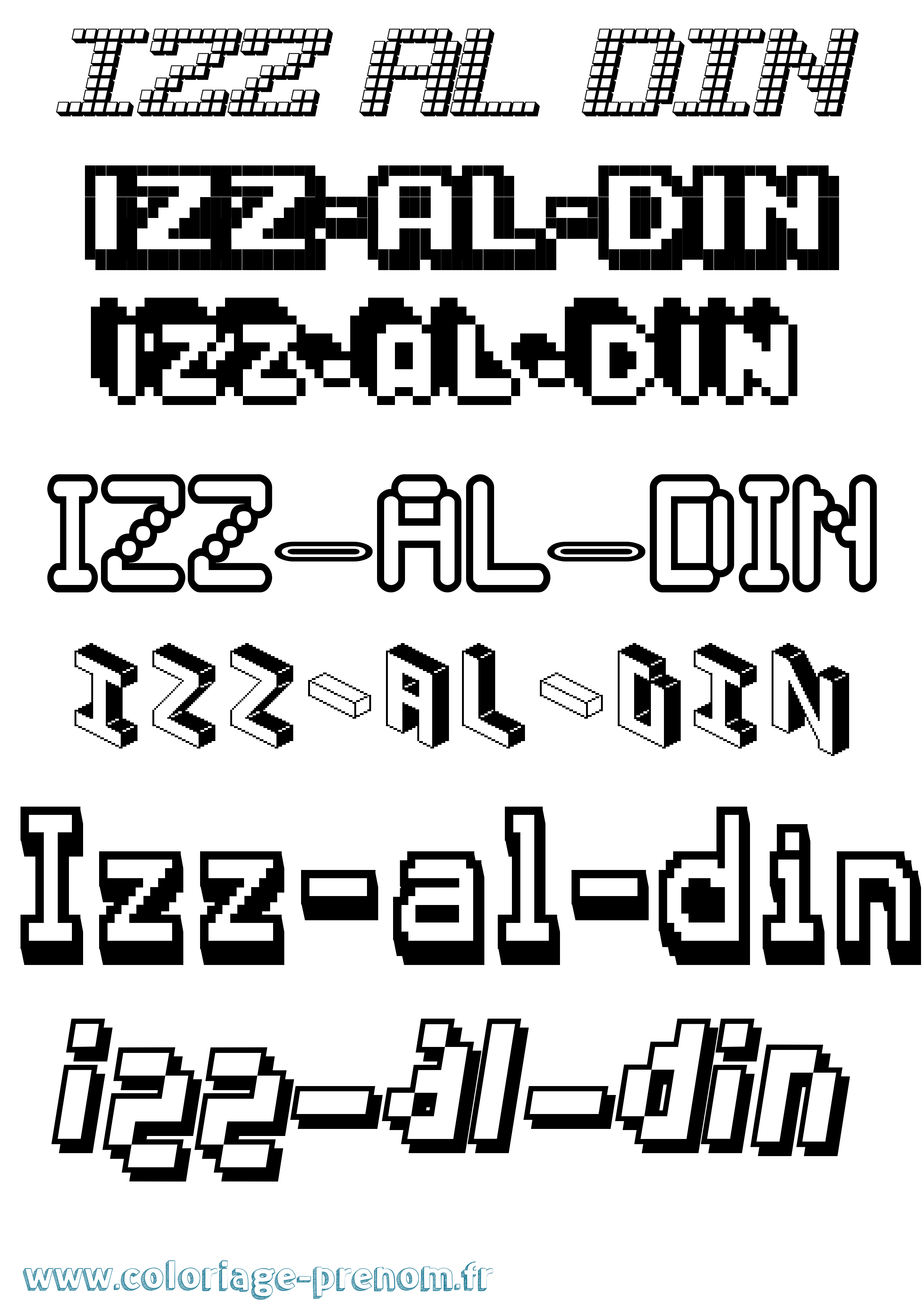 Coloriage Izz-Al-Din Pixel Coloriage prénom Izz-Al-Din Pixel