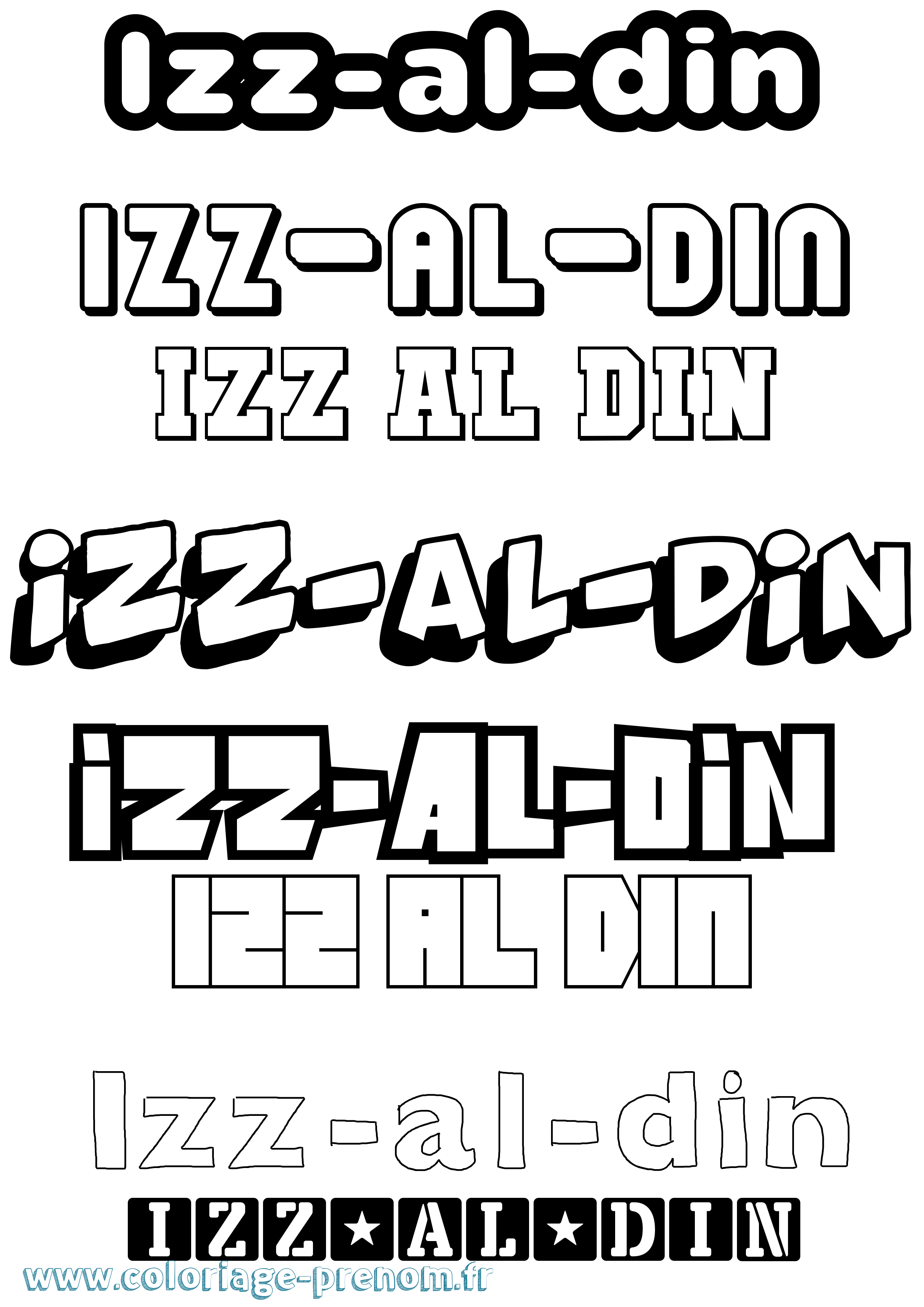 Coloriage Izz-Al-Din Simple Coloriage prénom Izz-Al-Din Simple