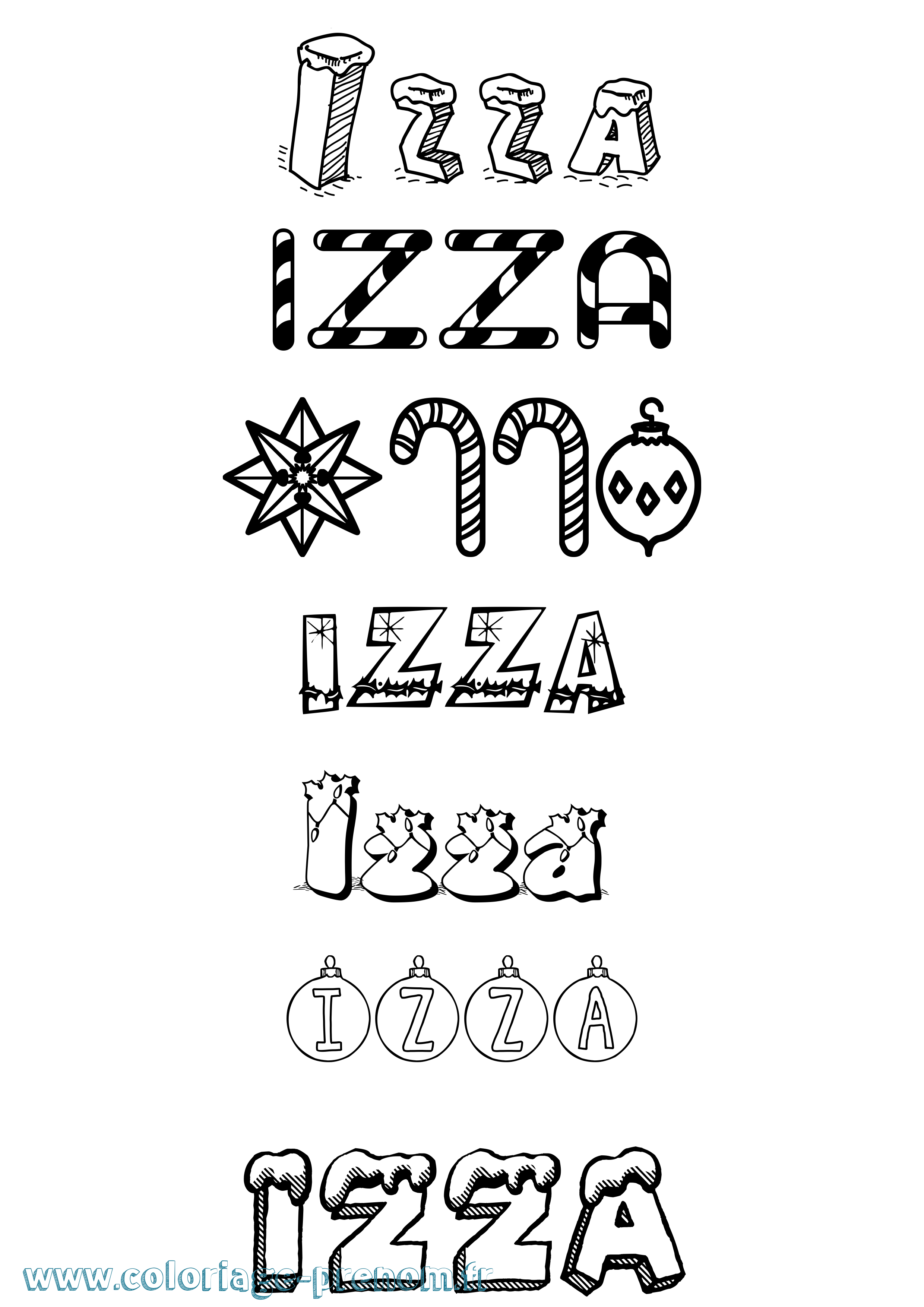 Coloriage Izza Noël Coloriage prénom Izza Noël