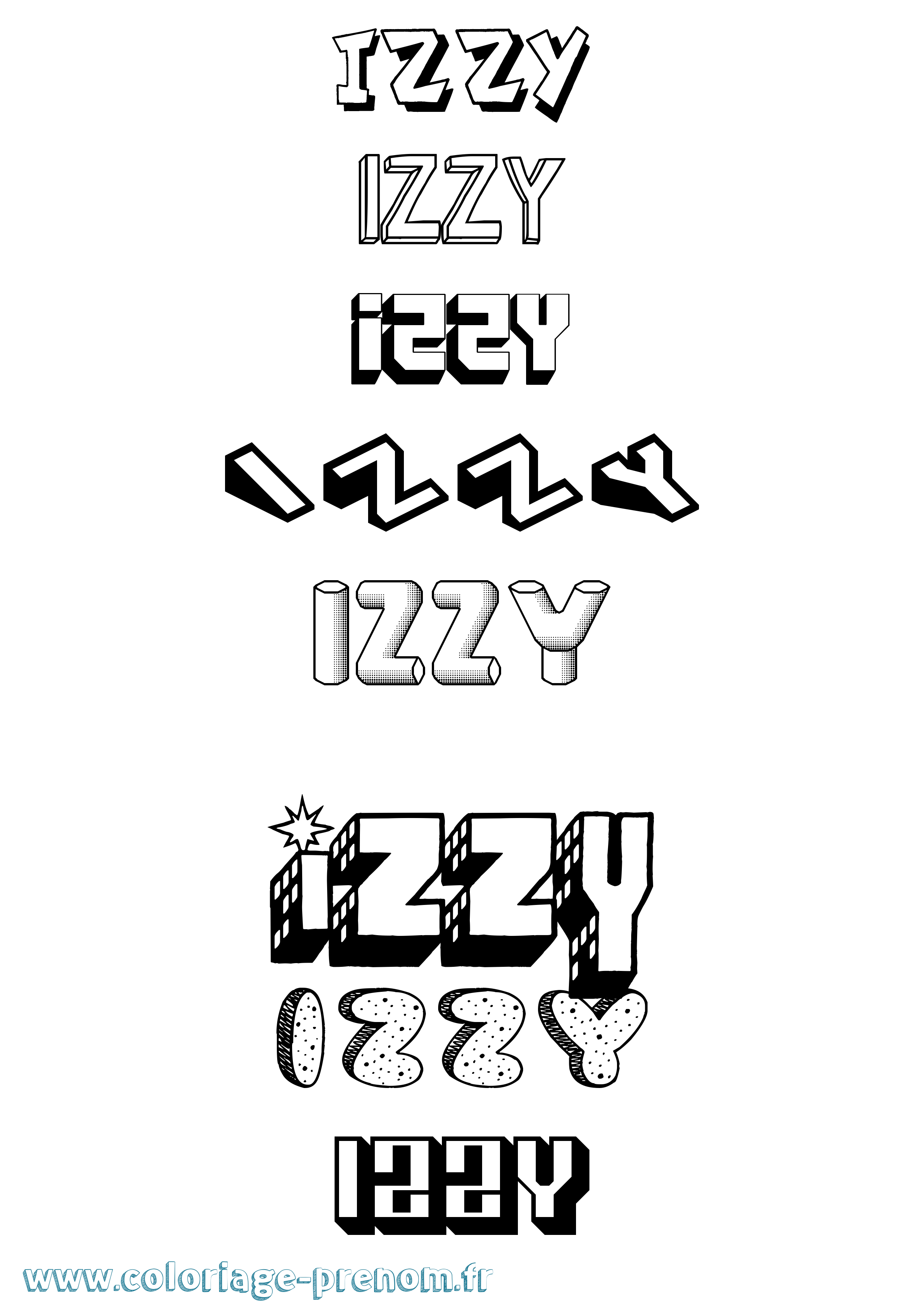Coloriage Izzy Effet 3D Coloriage prénom Izzy Effet 3D