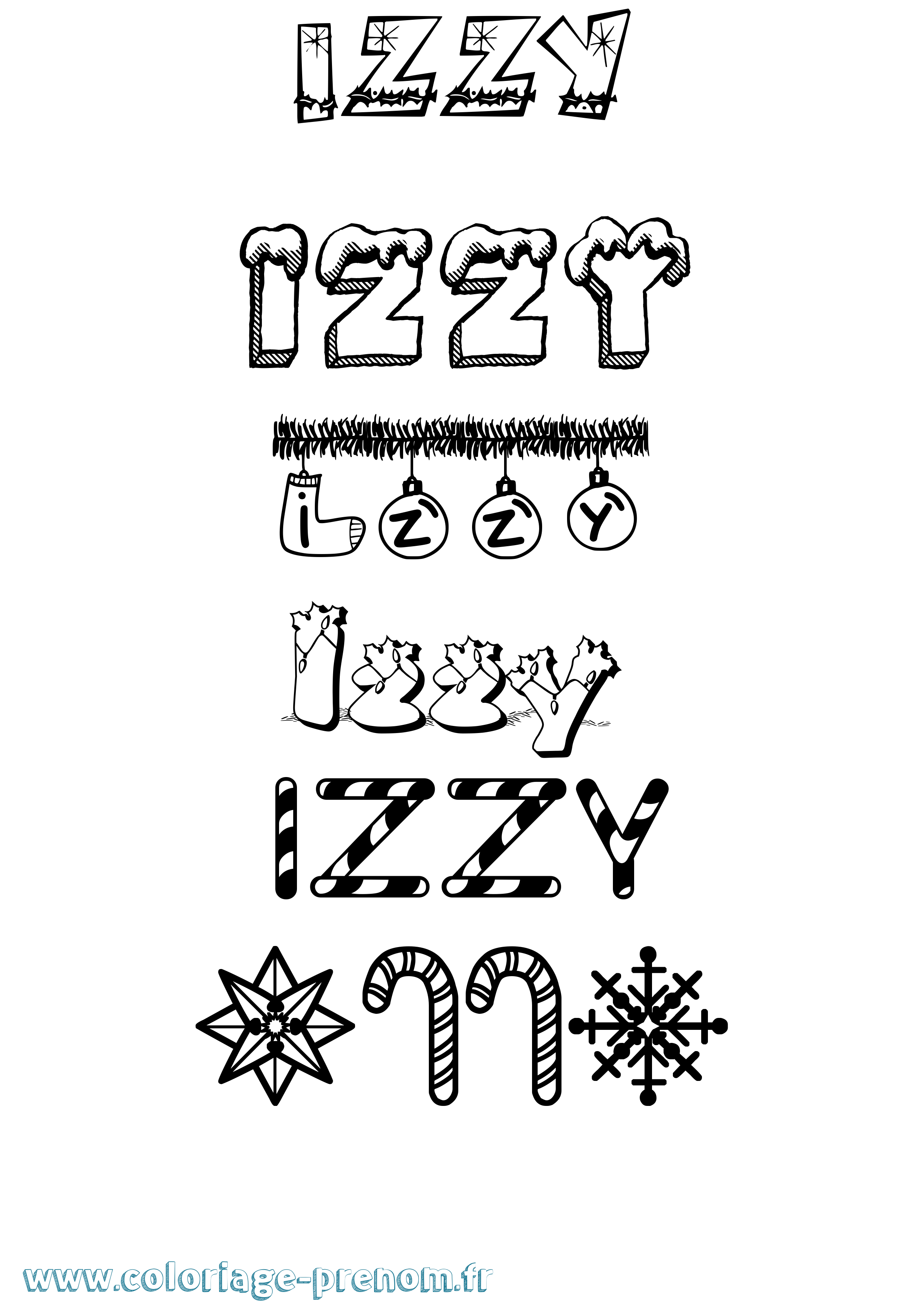 Coloriage Izzy Noël Coloriage prénom Izzy Noël