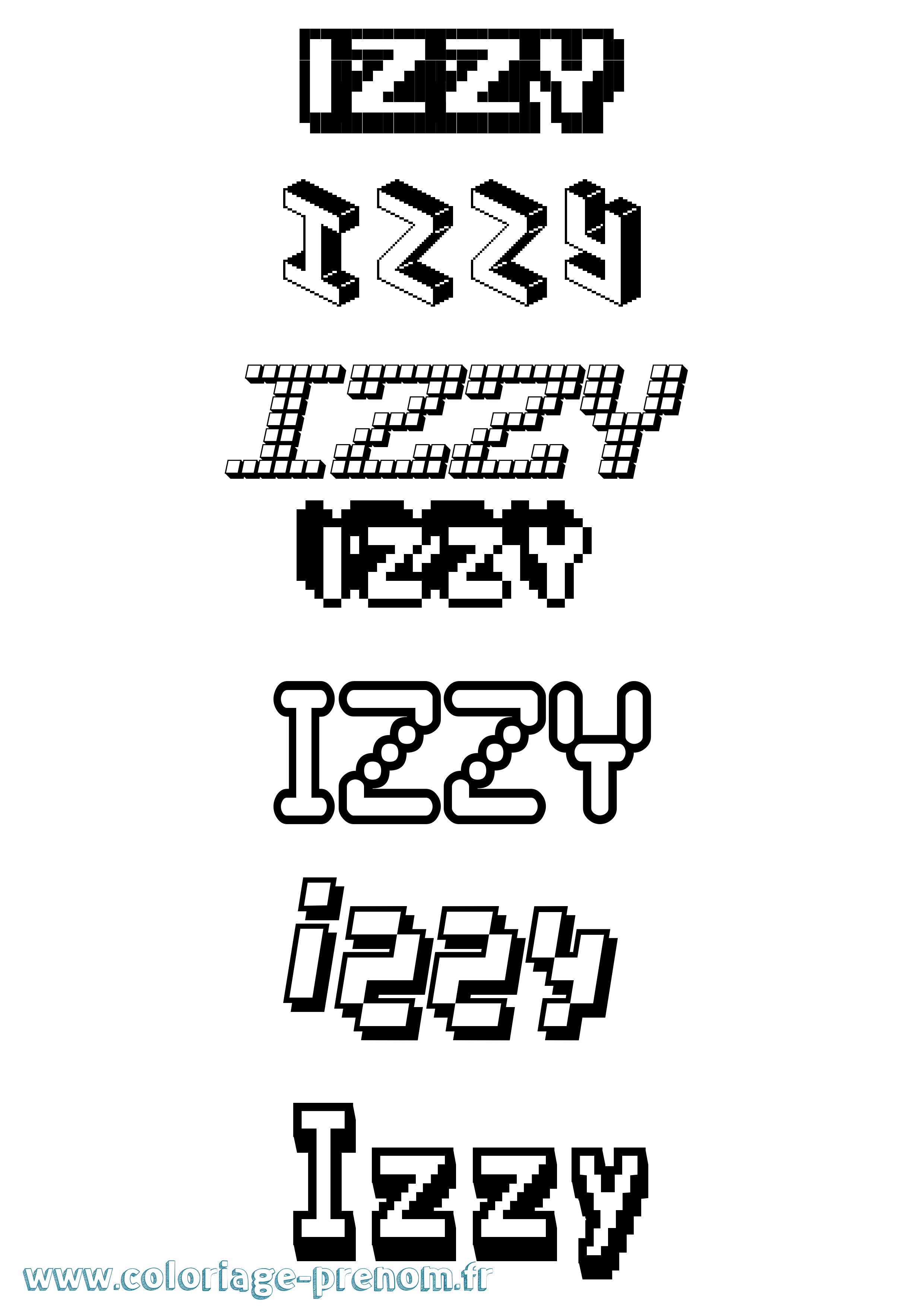 Coloriage Izzy Pixel Coloriage prénom Izzy Pixel