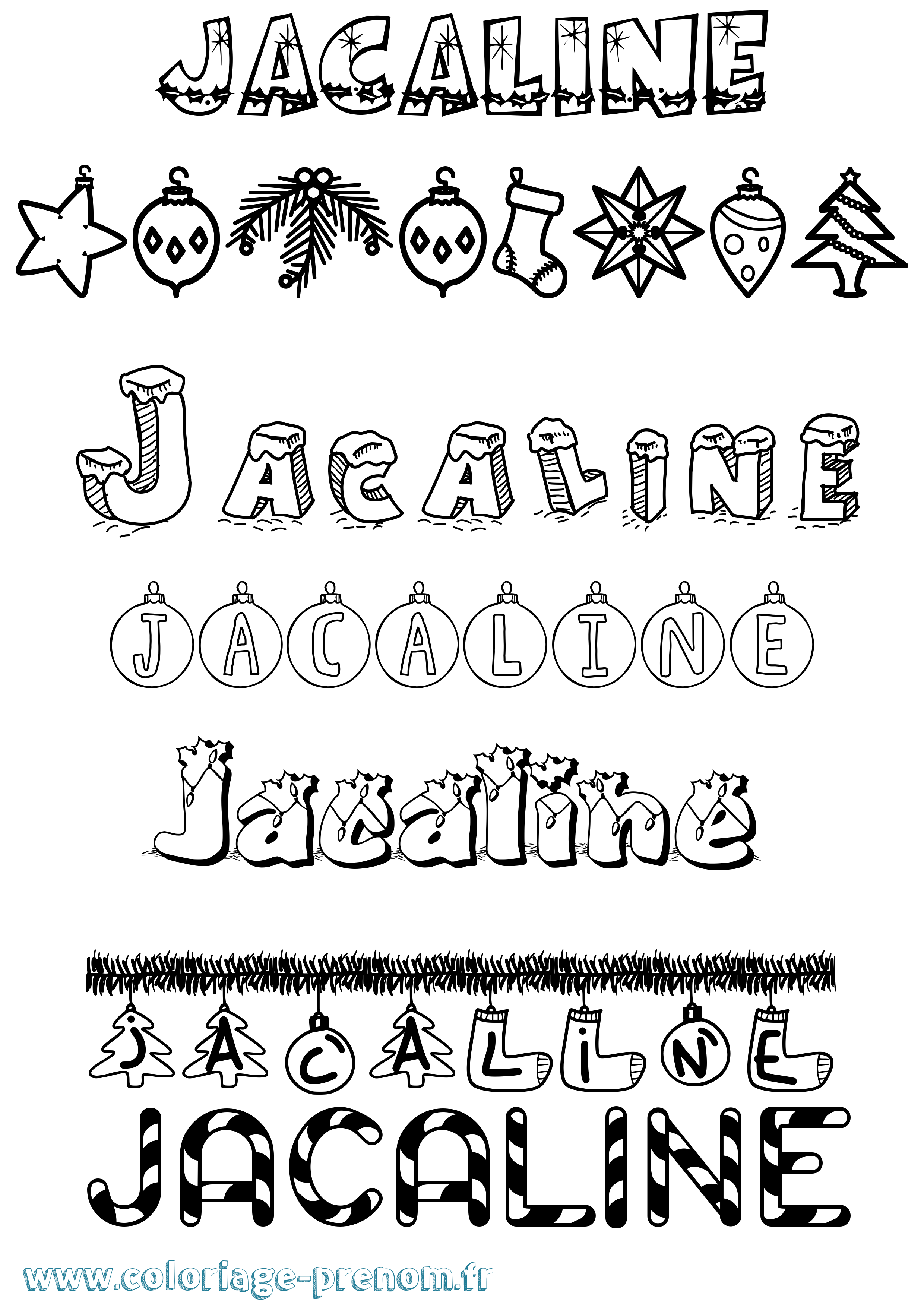 Coloriage Jacaline Noël Coloriage prénom Jacaline Noël
