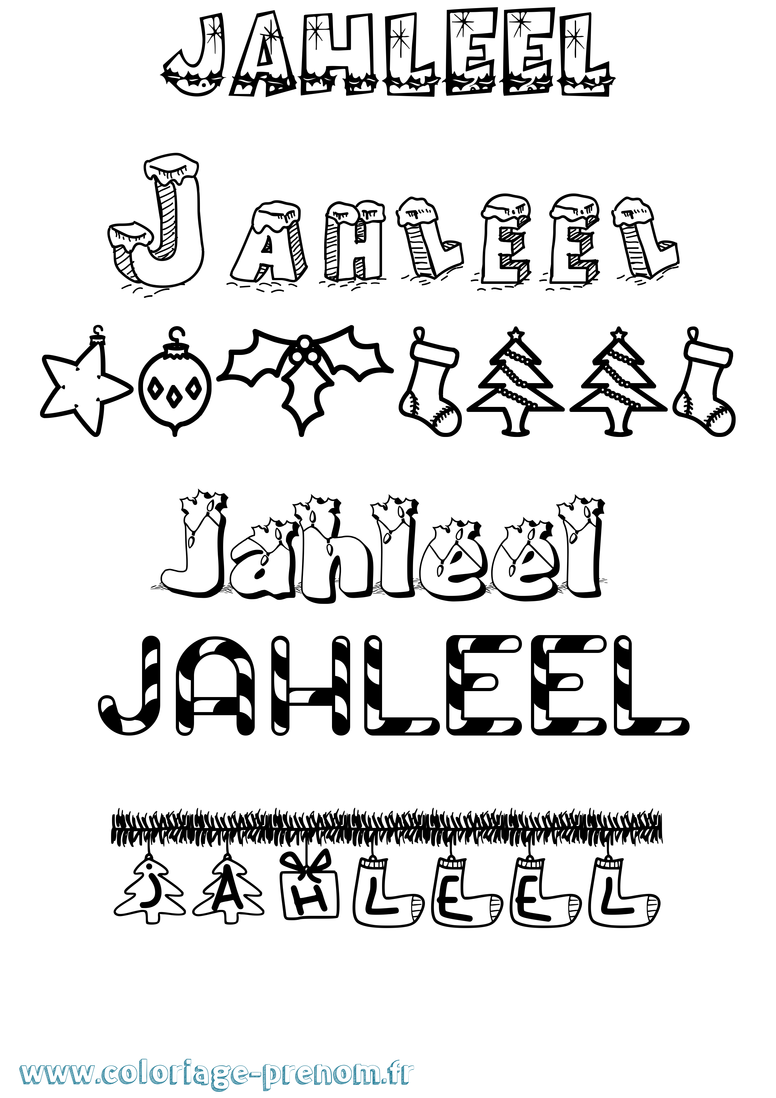 Coloriage Jahleel Noël Coloriage prénom Jahleel Noël
