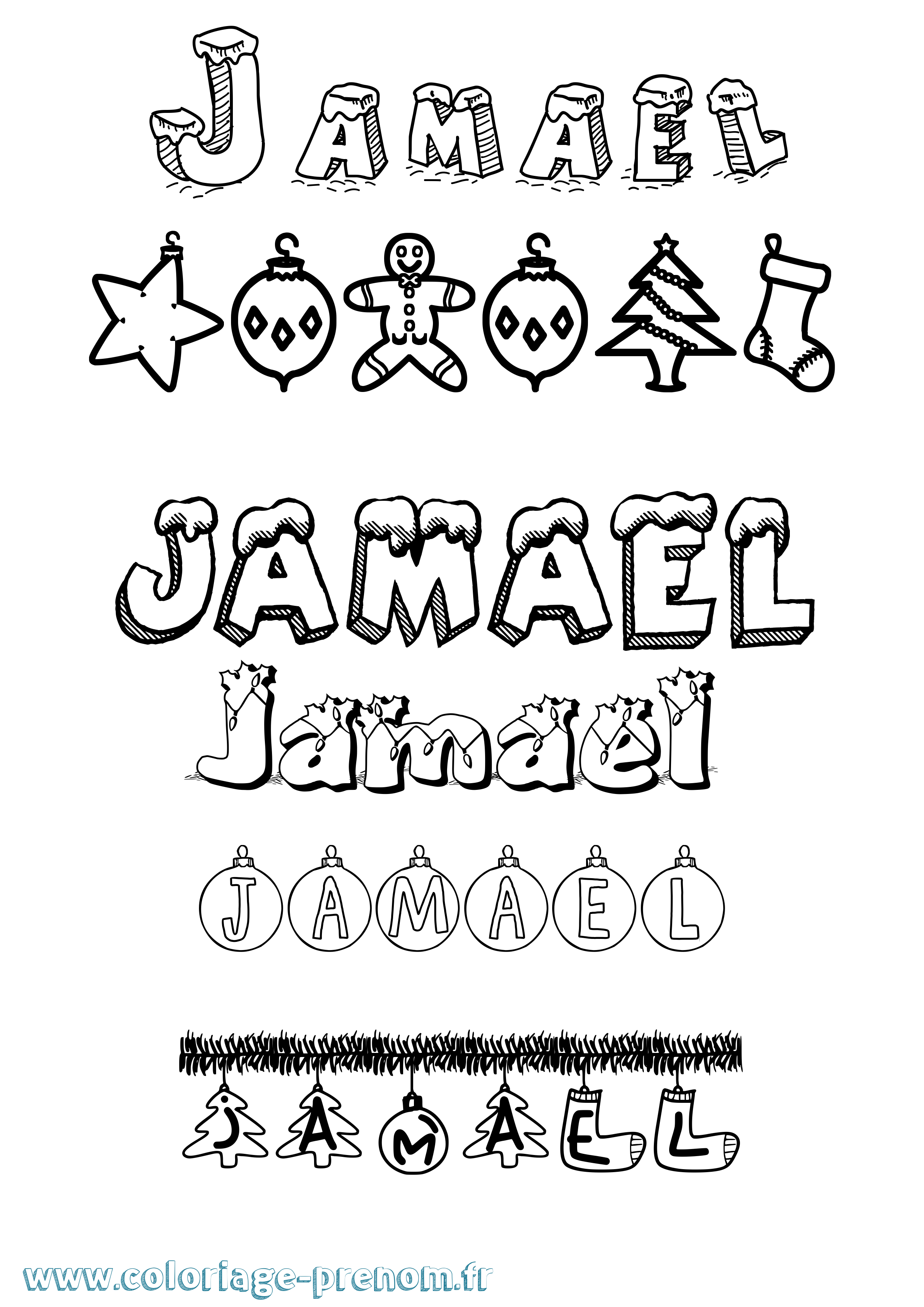 Coloriage Jamael Noël Coloriage prénom Jamael Noël