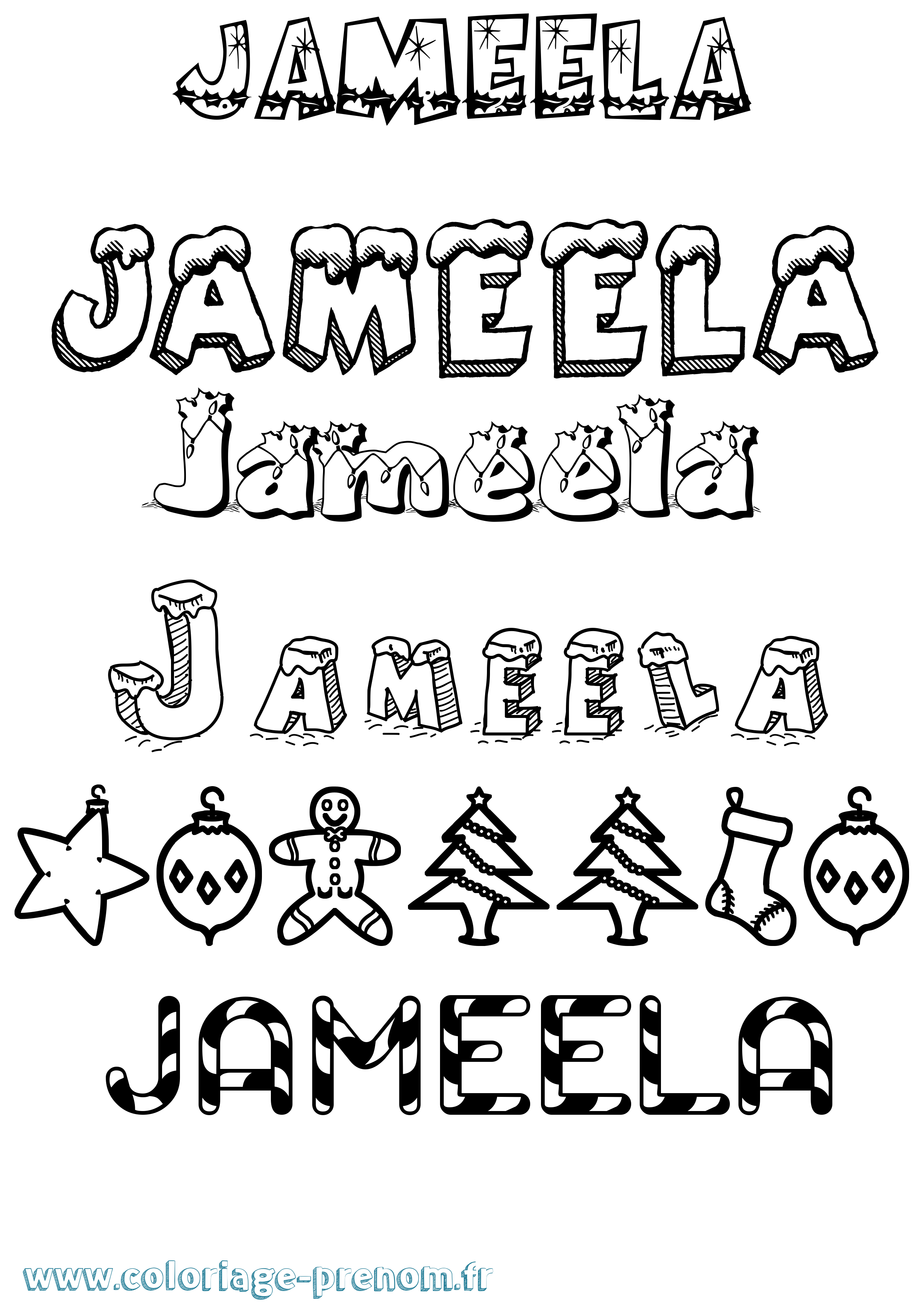 Coloriage Jameela Noël Coloriage prénom Jameela Noël