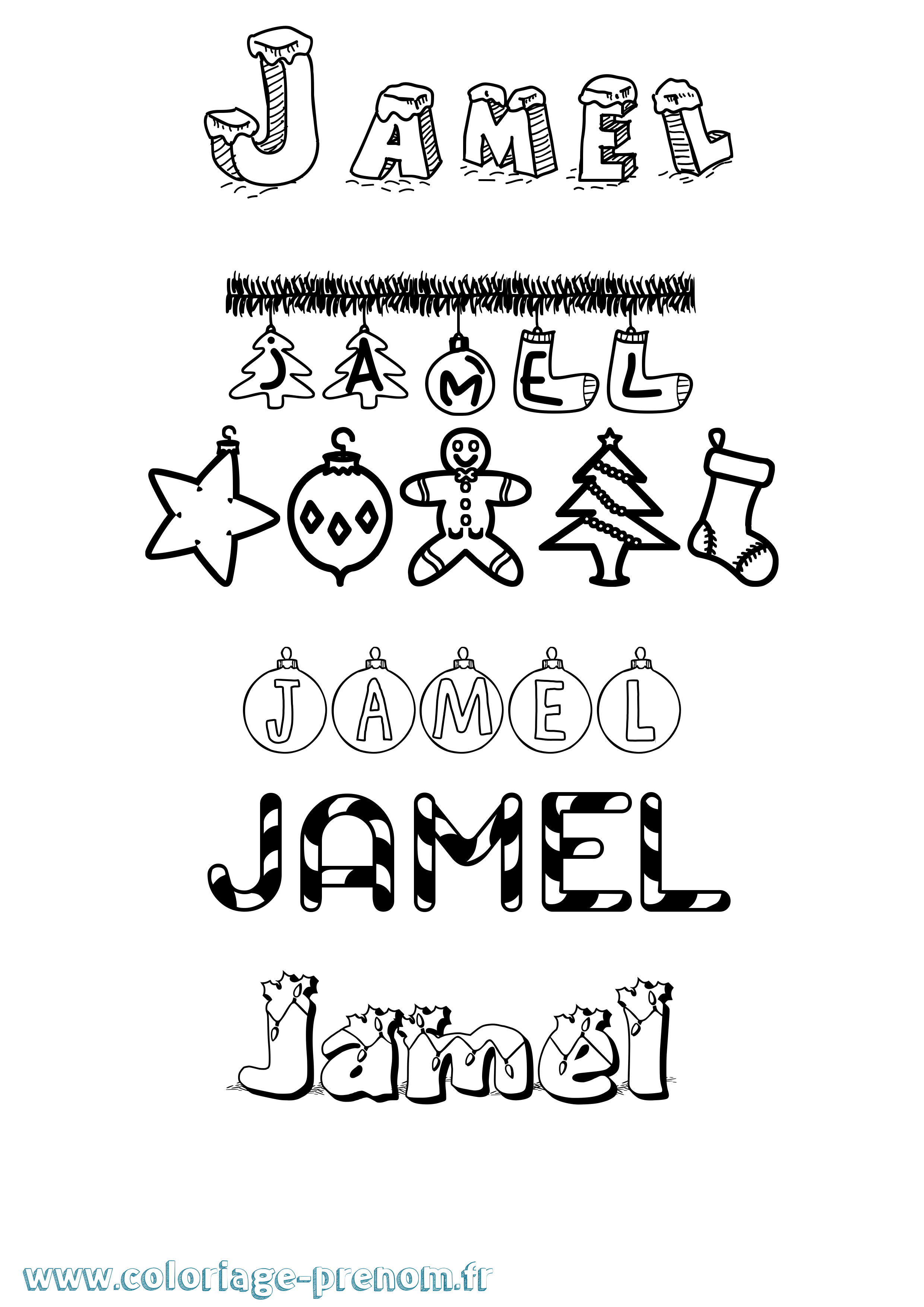 Coloriage Jamel Noël Coloriage prénom Jamel Noël