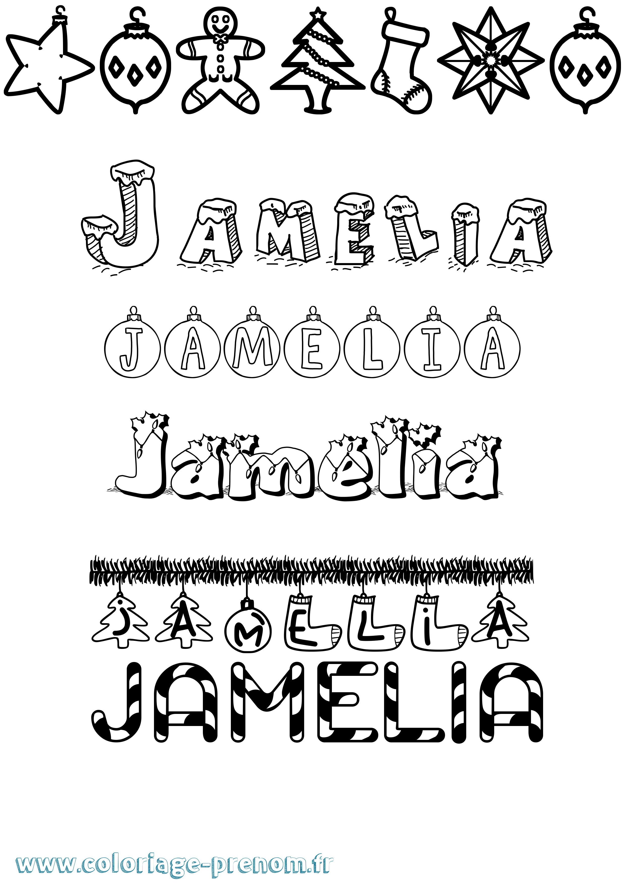 Coloriage Jamelia Noël Coloriage prénom Jamelia Noël