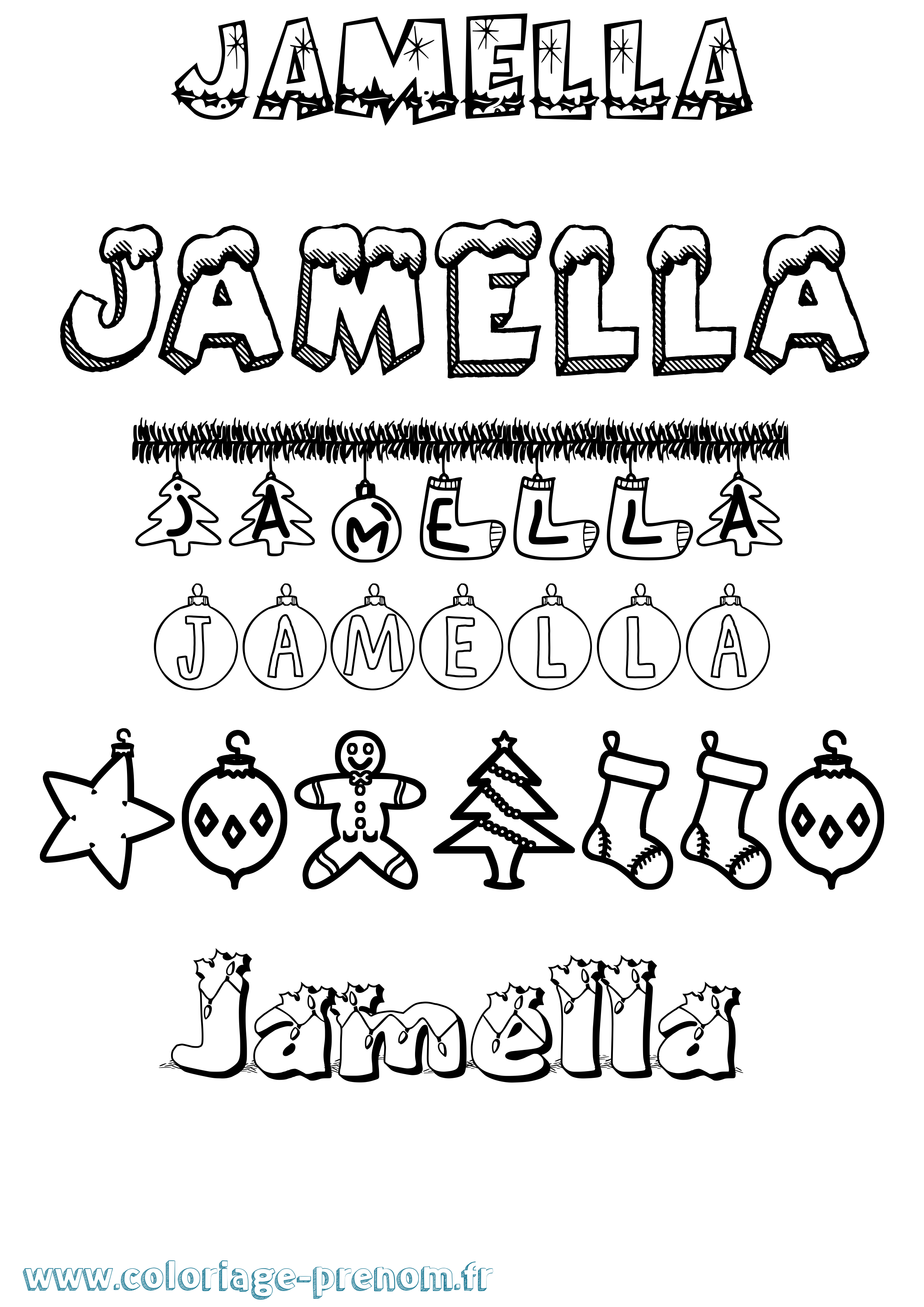 Coloriage Jamella Noël Coloriage prénom Jamella Noël