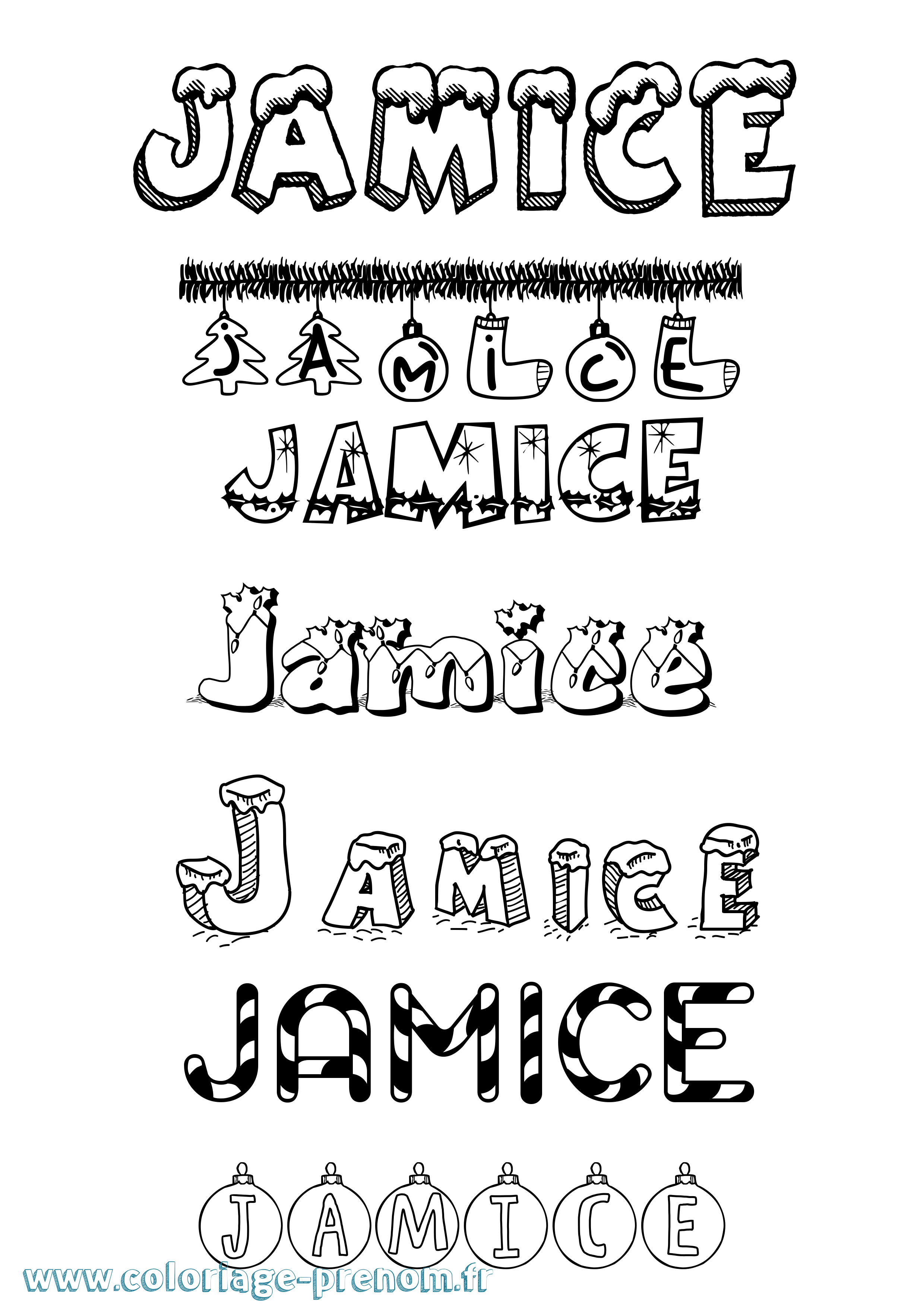 Coloriage Jamice Noël Coloriage prénom Jamice Noël
