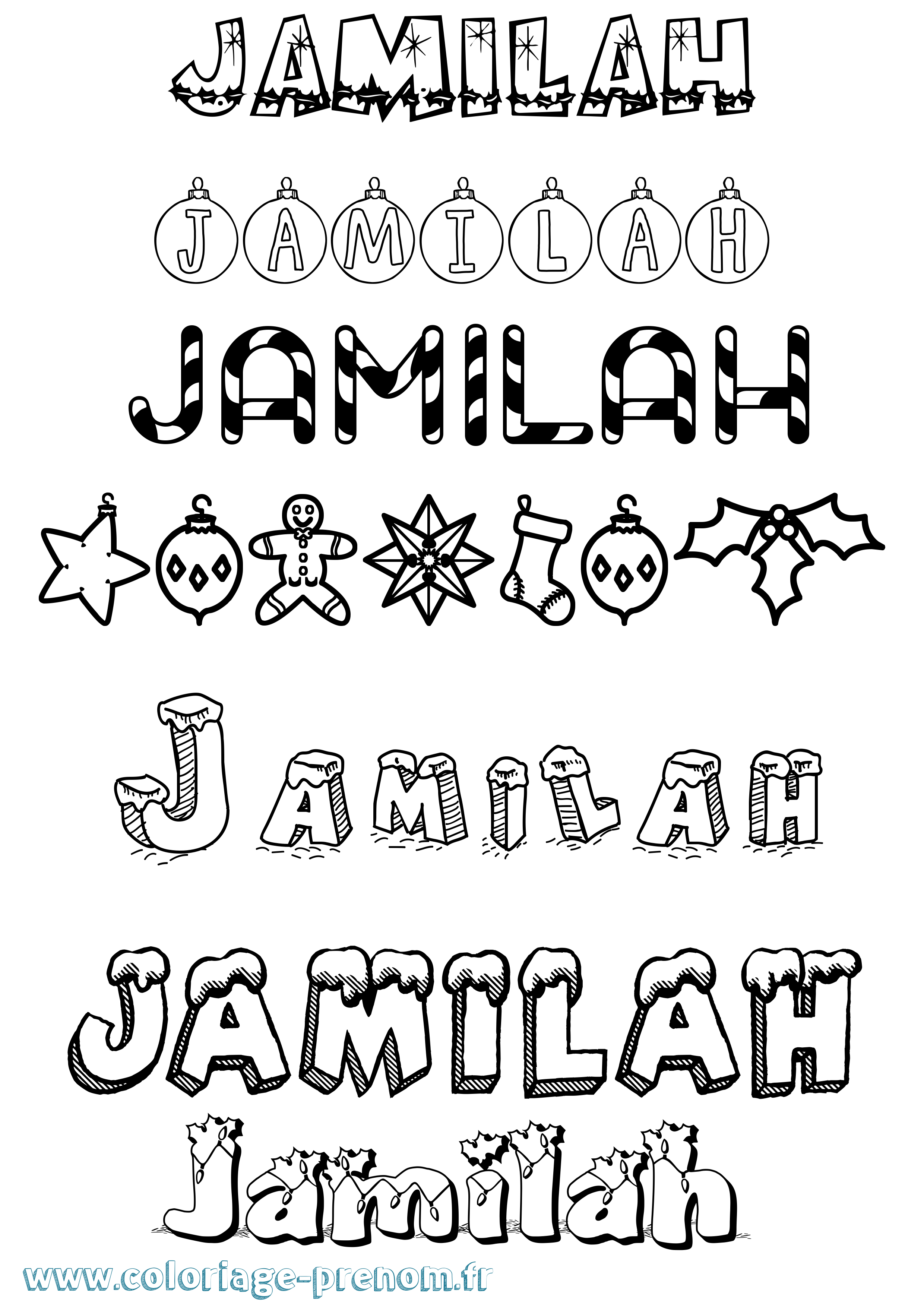 Coloriage Jamilah Noël Coloriage prénom Jamilah Noël