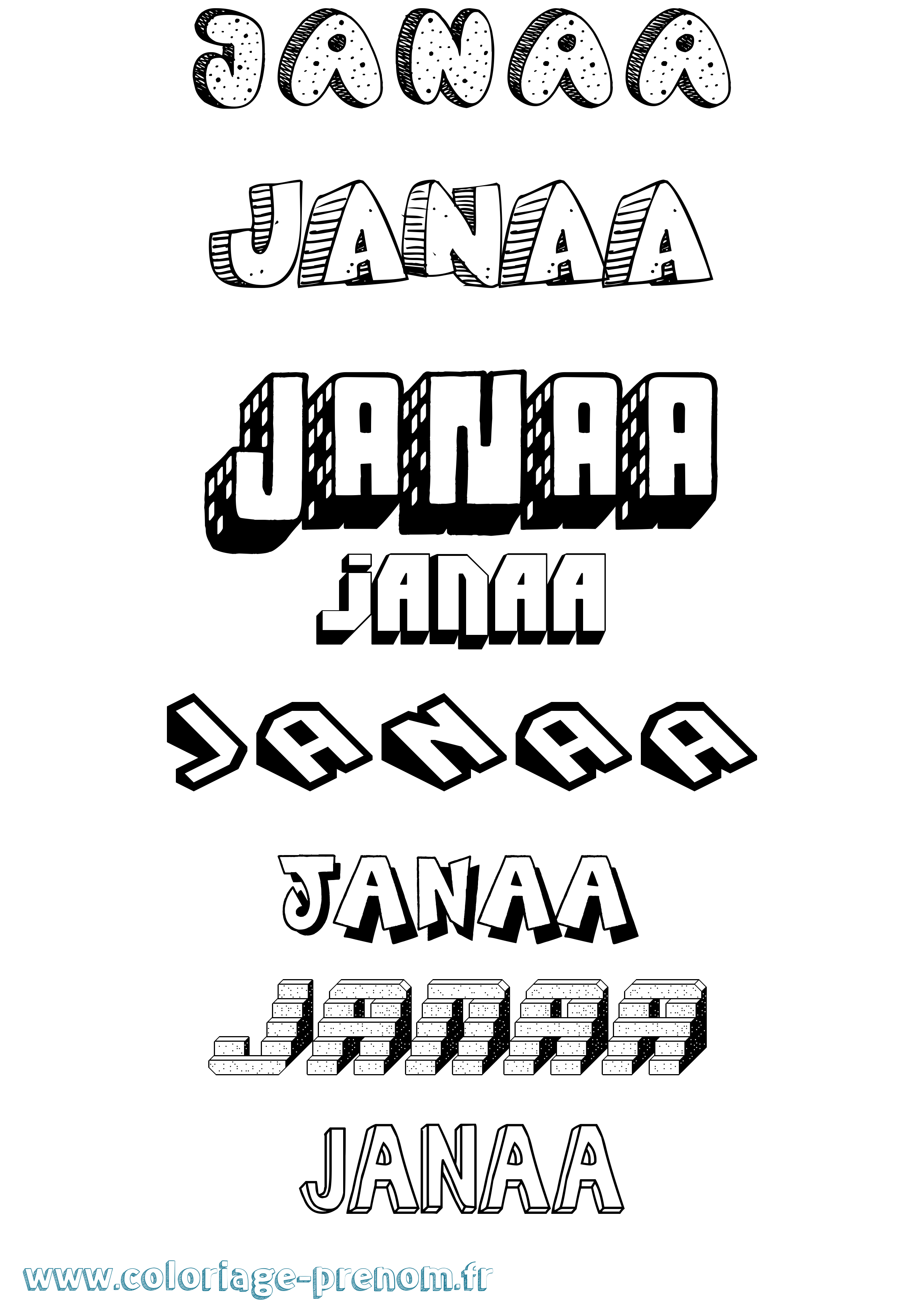 Coloriage Janaa Effet 3D Coloriage prénom Janaa Effet 3D
