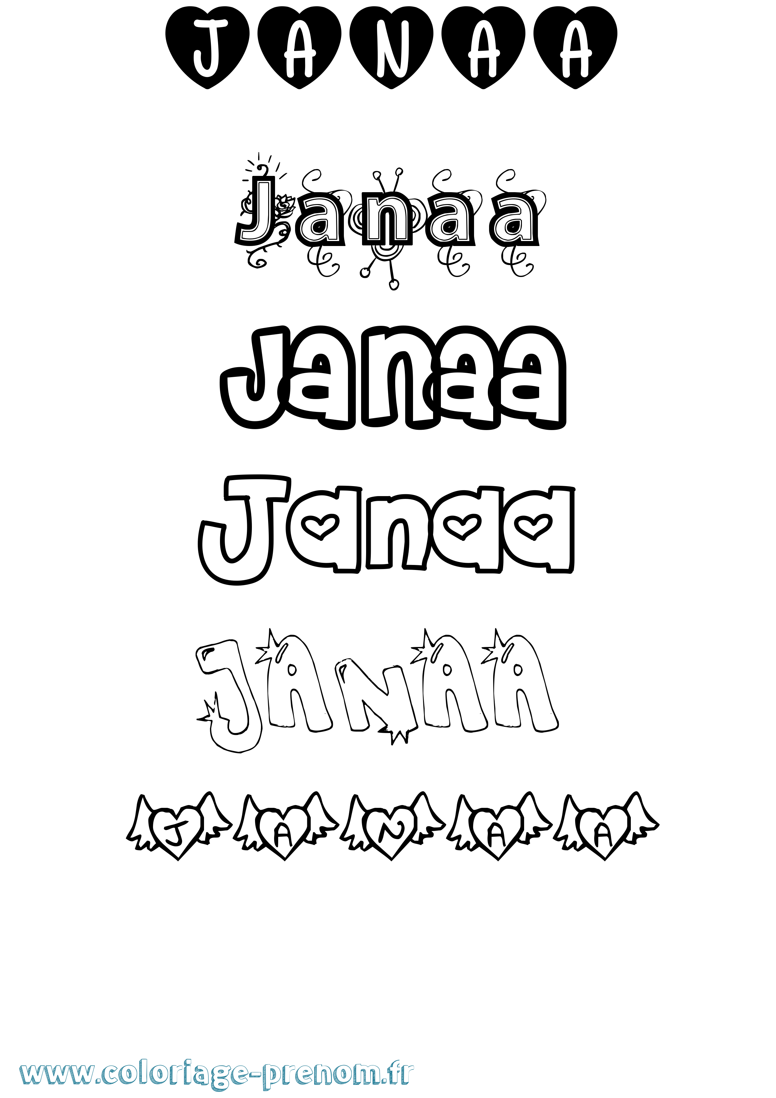 Coloriage Janaa Girly Coloriage prénom Janaa Girly