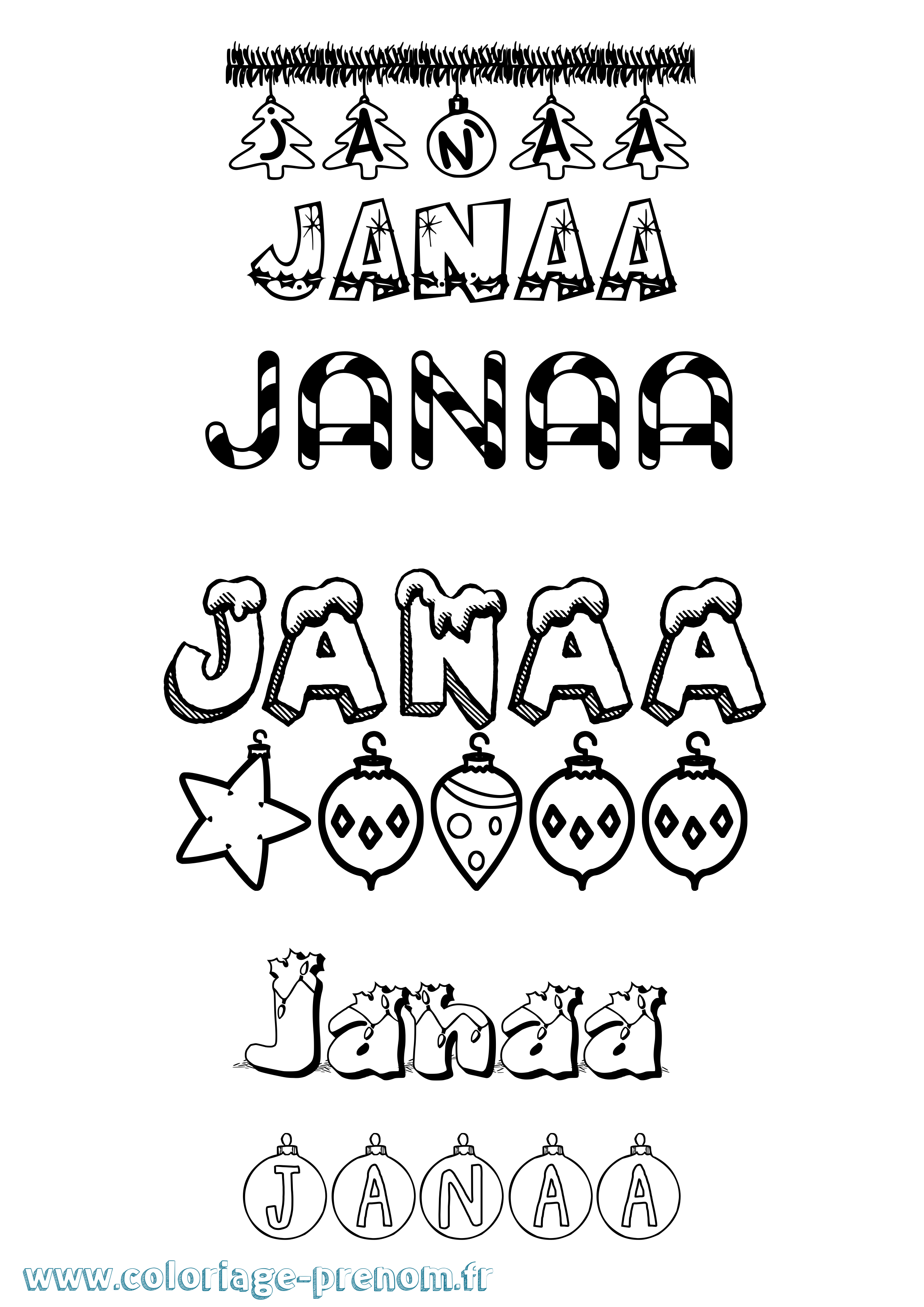 Coloriage Janaa Noël Coloriage prénom Janaa Noël