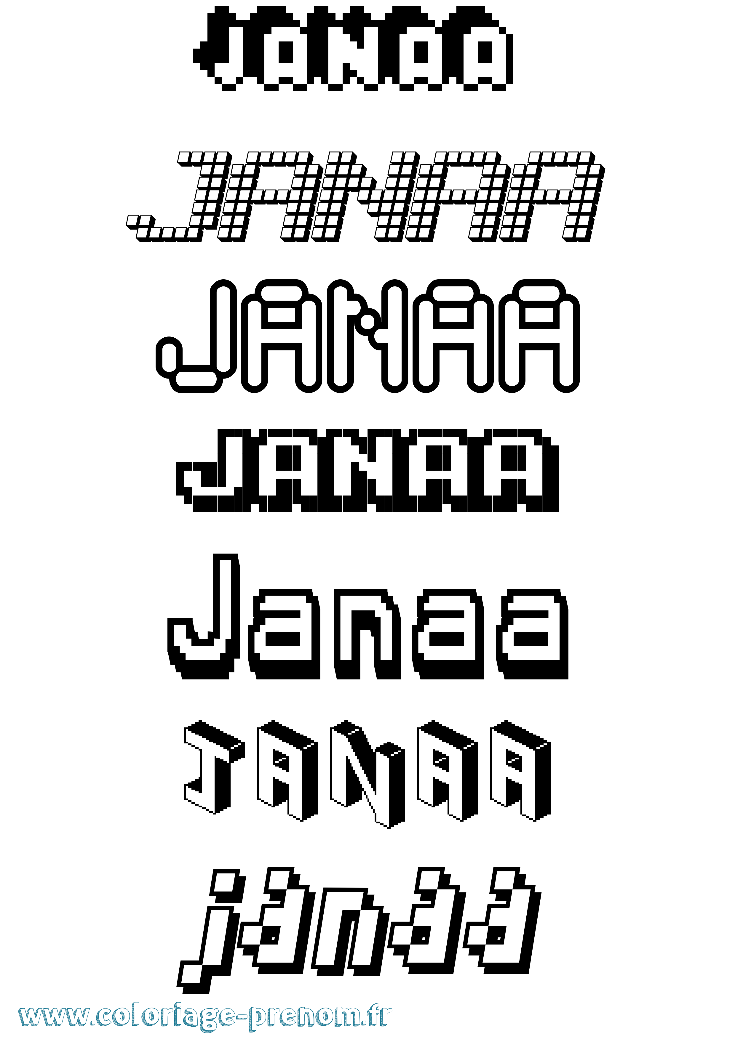 Coloriage Janaa Pixel Coloriage prénom Janaa Pixel