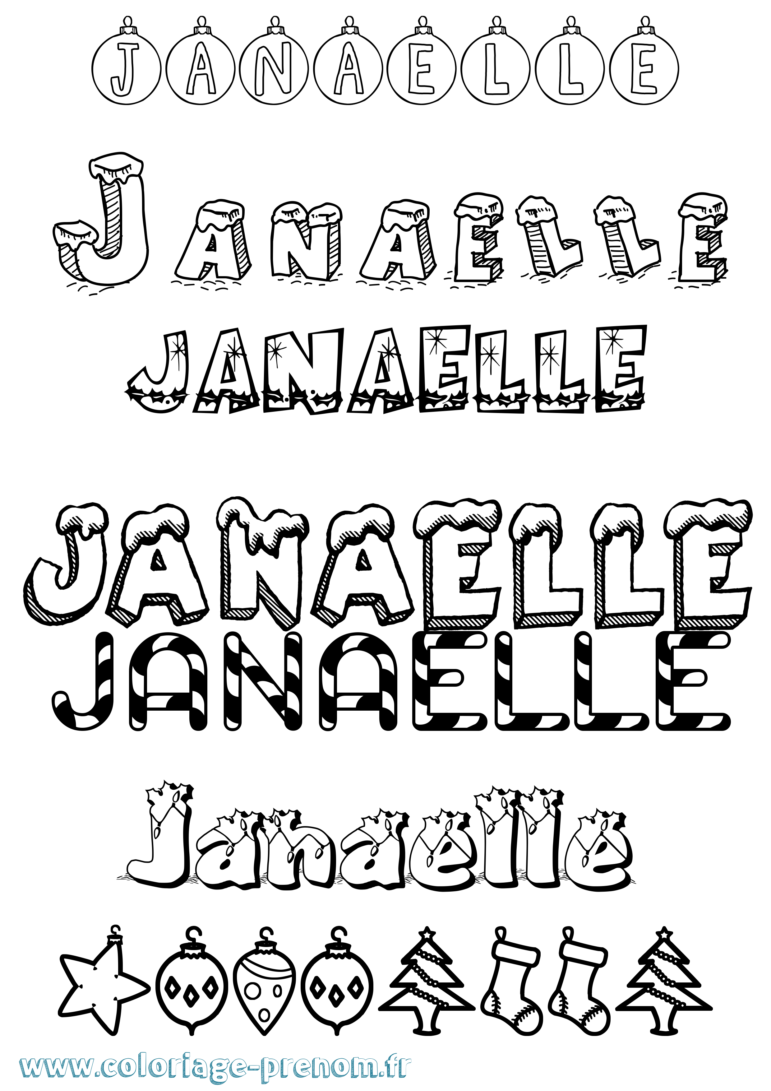 Coloriage Janaelle Noël Coloriage prénom Janaelle Noël