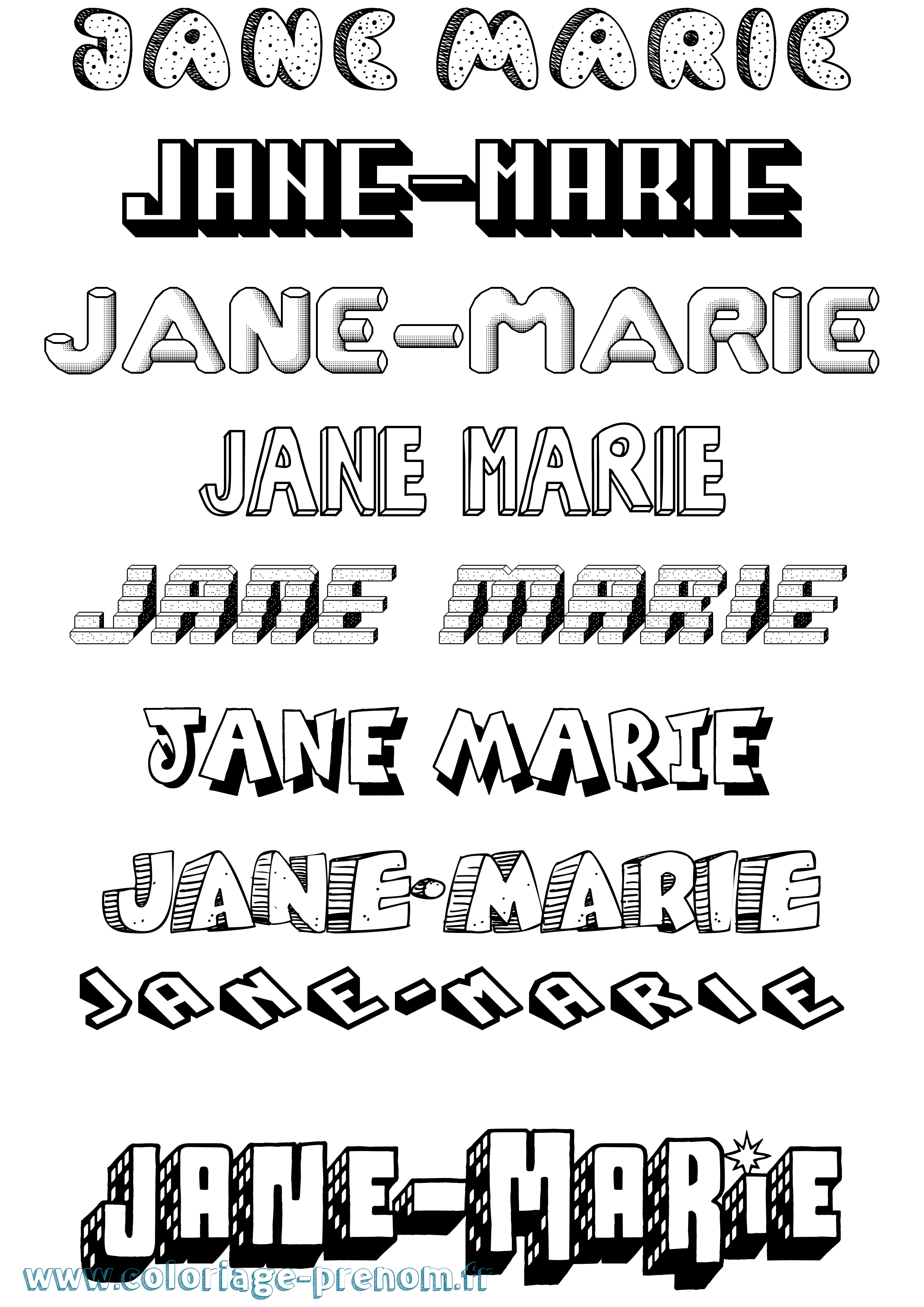Coloriage Jane-Marie Effet 3D Coloriage prénom Jane-Marie Effet 3D