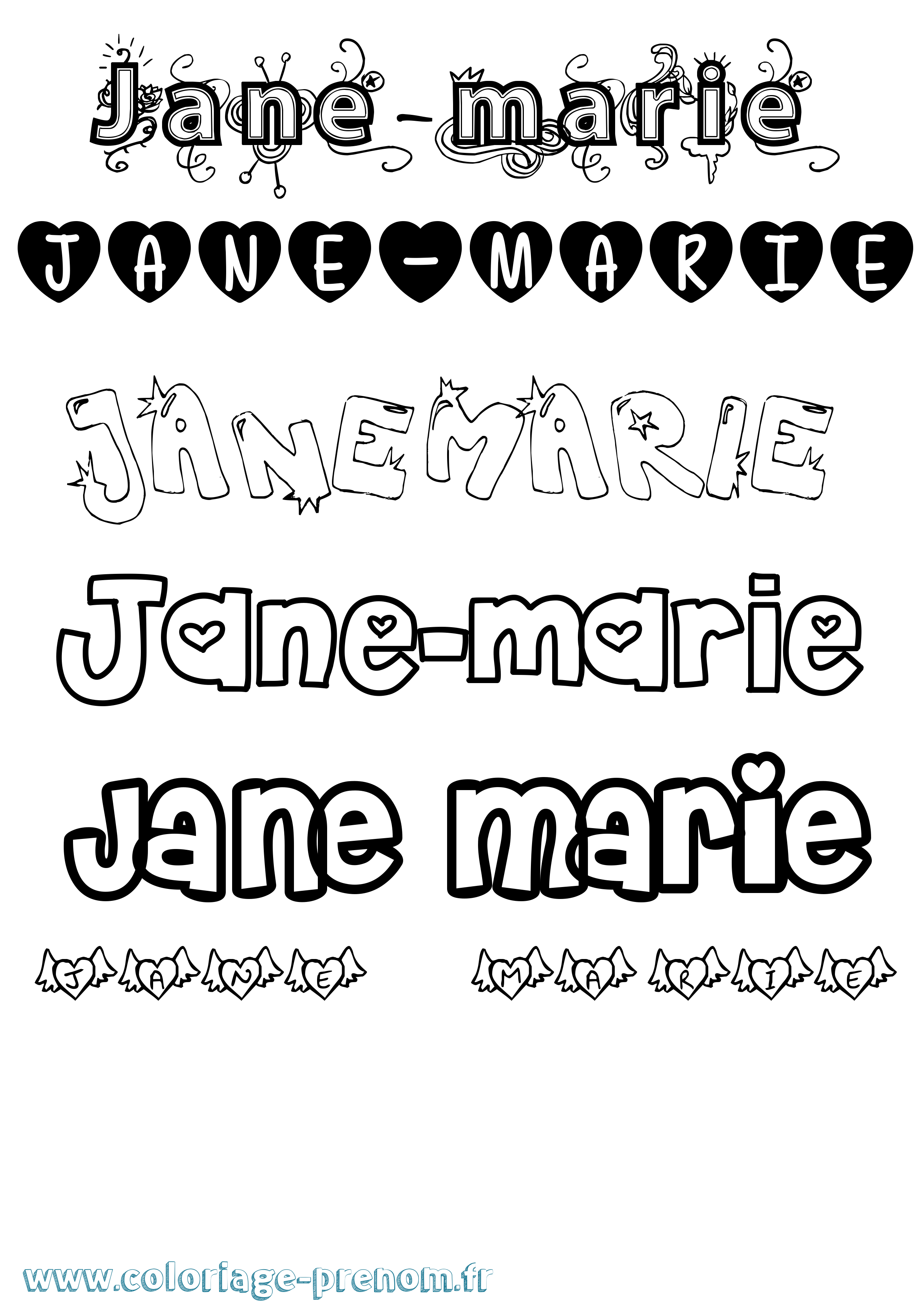 Coloriage Jane-Marie Girly Coloriage prénom Jane-Marie Girly